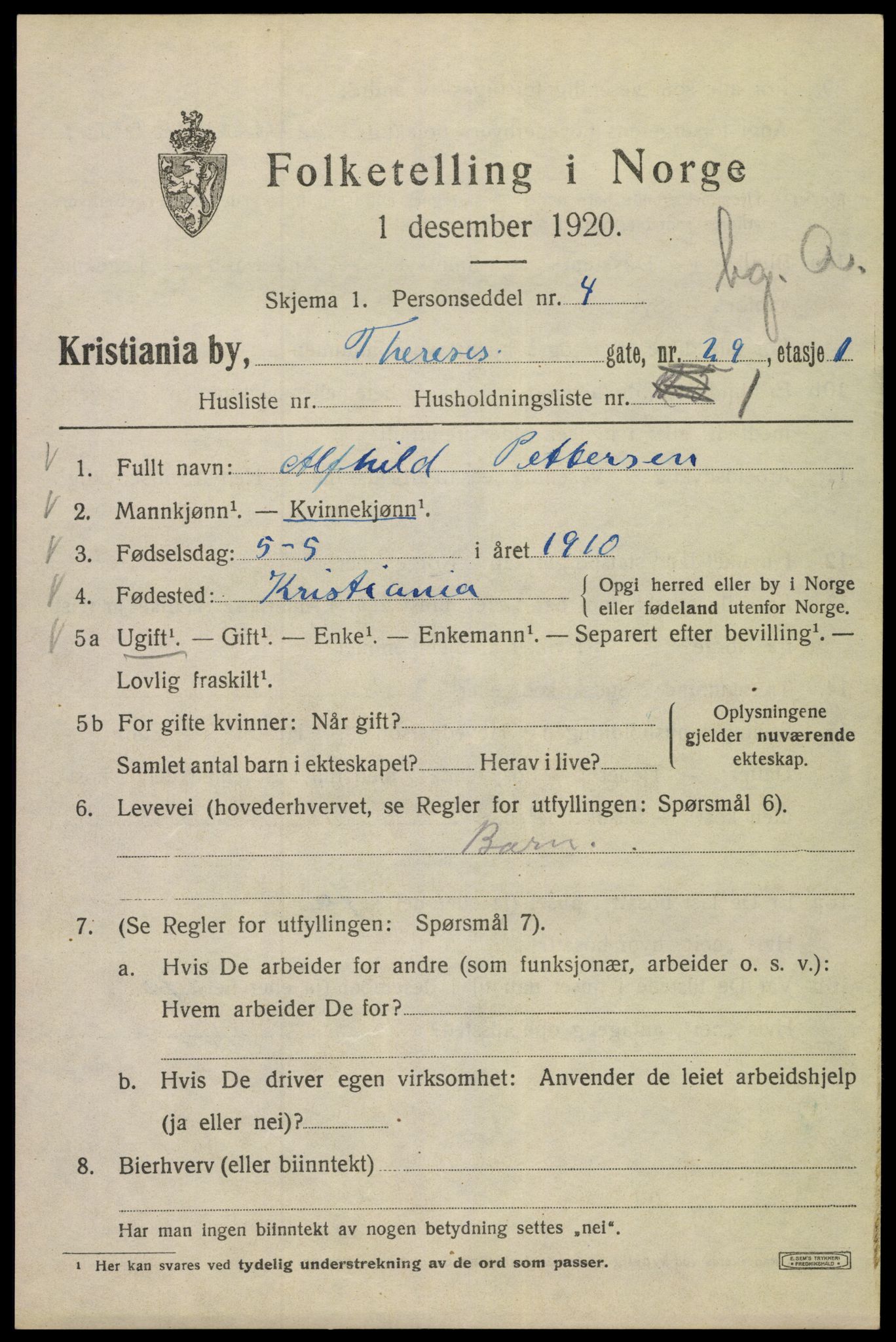 SAO, 1920 census for Kristiania, 1920, p. 569025