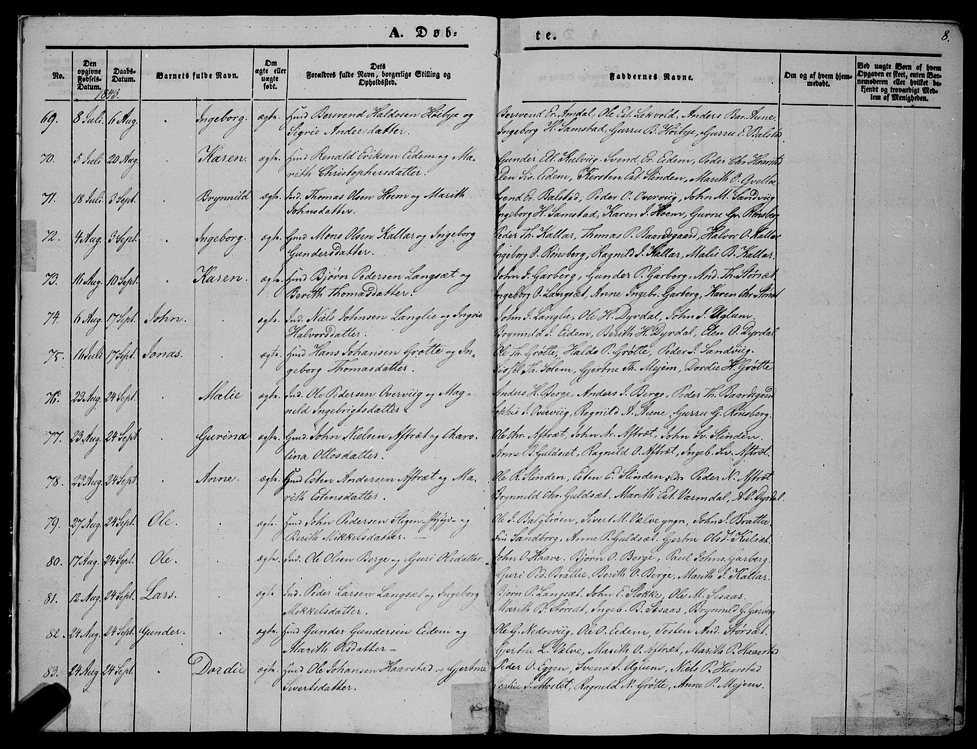 Ministerialprotokoller, klokkerbøker og fødselsregistre - Sør-Trøndelag, SAT/A-1456/695/L1145: Parish register (official) no. 695A06 /1, 1843-1859, p. 8