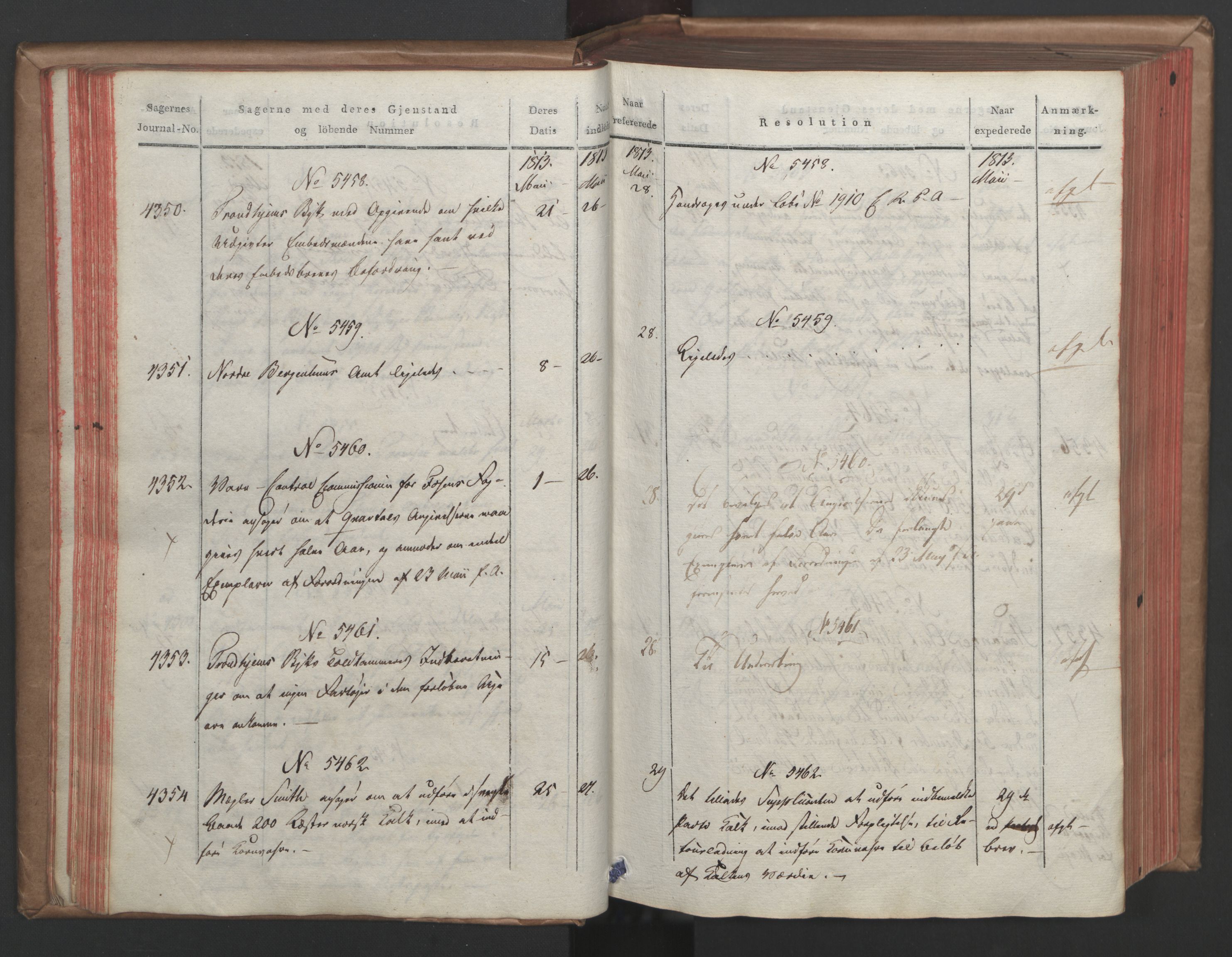 Stattholderembetet 1810-1814, 1. kontor (Kontor A), AV/RA-EA-2872/Ab/L0006: Referatprotokoll,  j.nr. 4244-5022,  l.nr. 5322-6289, 1813, p. 45