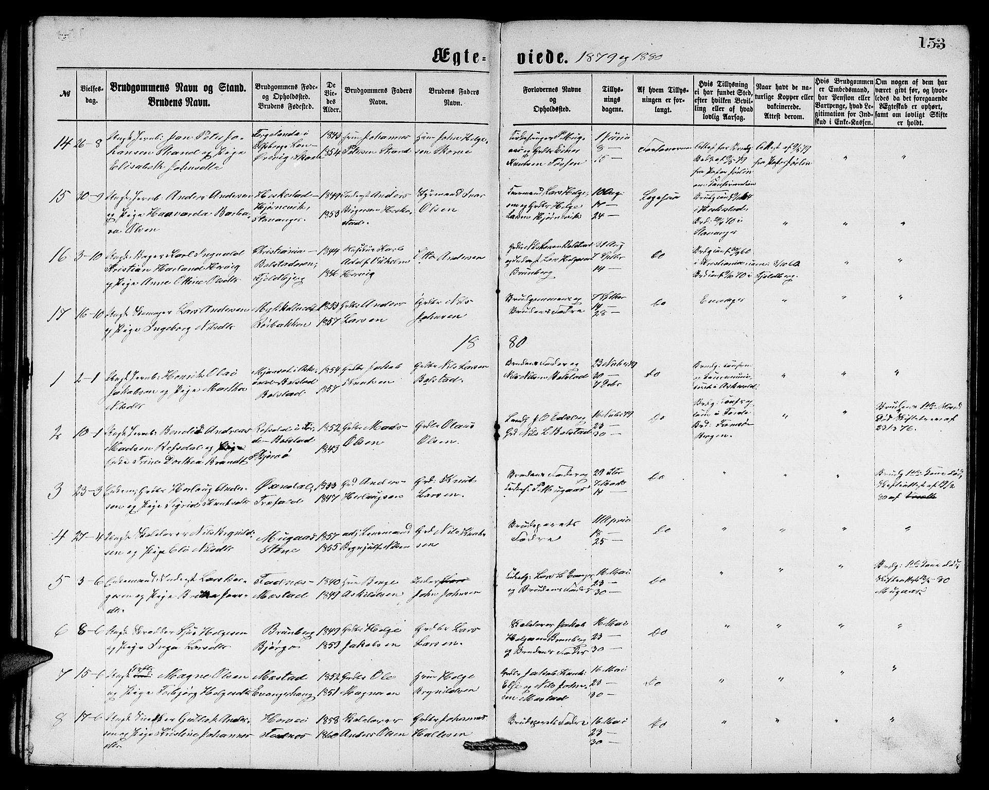 Evanger sokneprestembete, SAB/A-99924: Parish register (copy) no. A 3, 1875-1887, p. 153