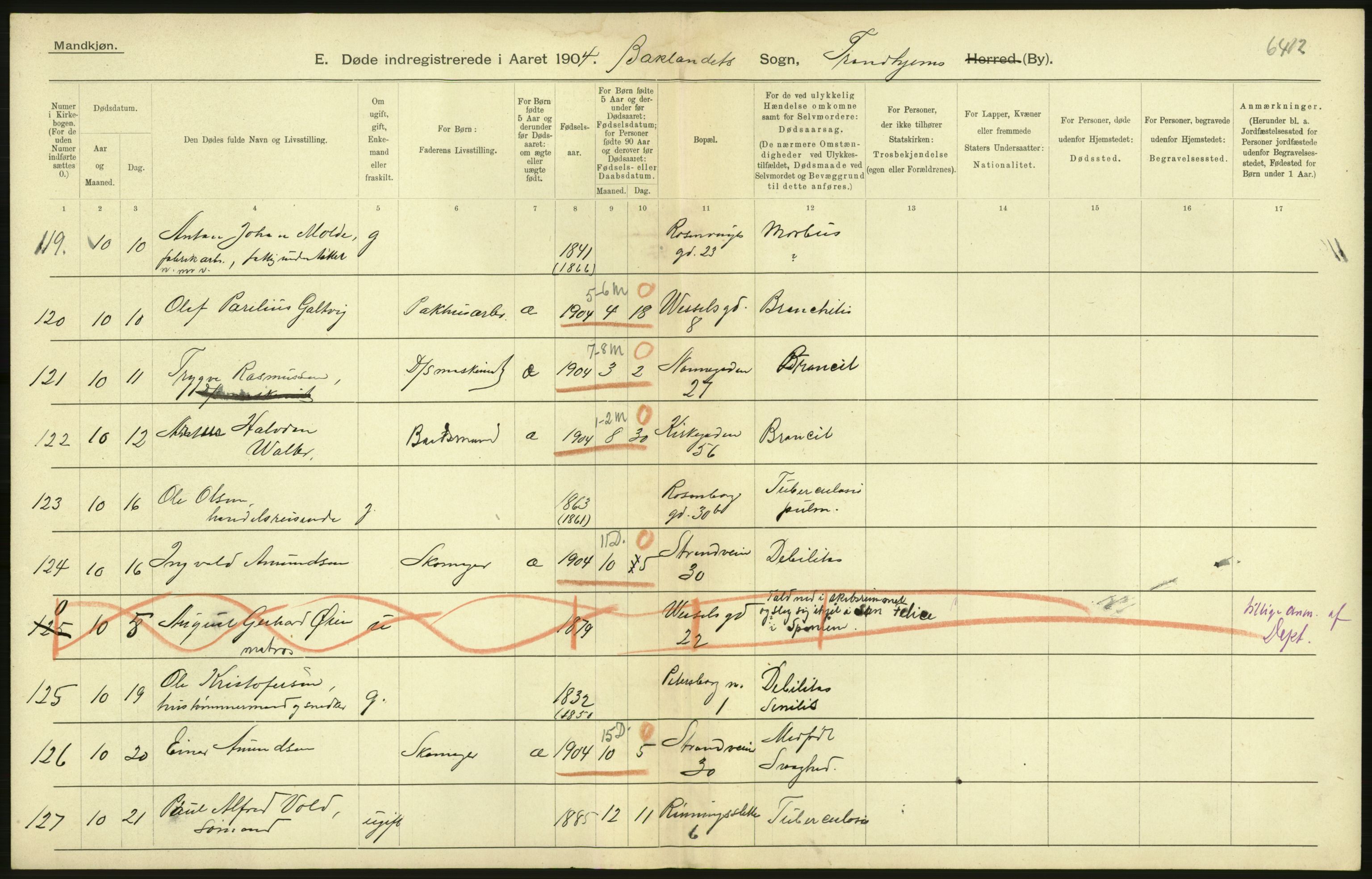 Statistisk sentralbyrå, Sosiodemografiske emner, Befolkning, AV/RA-S-2228/D/Df/Dfa/Dfab/L0018: Trondhjem: Fødte, gifte, døde., 1904, p. 14