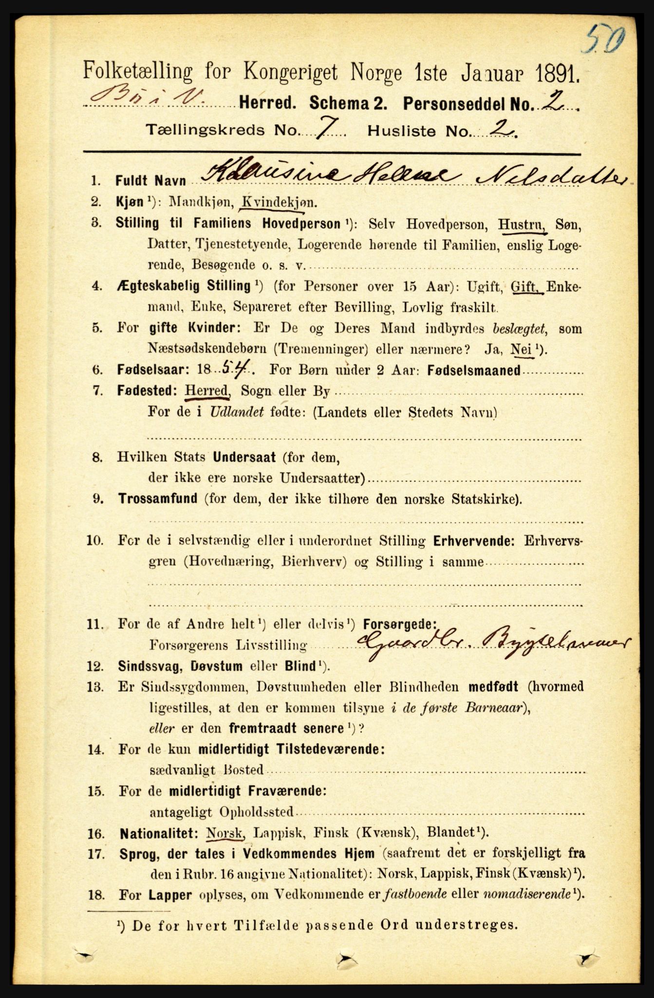 RA, 1891 census for 1867 Bø, 1891, p. 2500