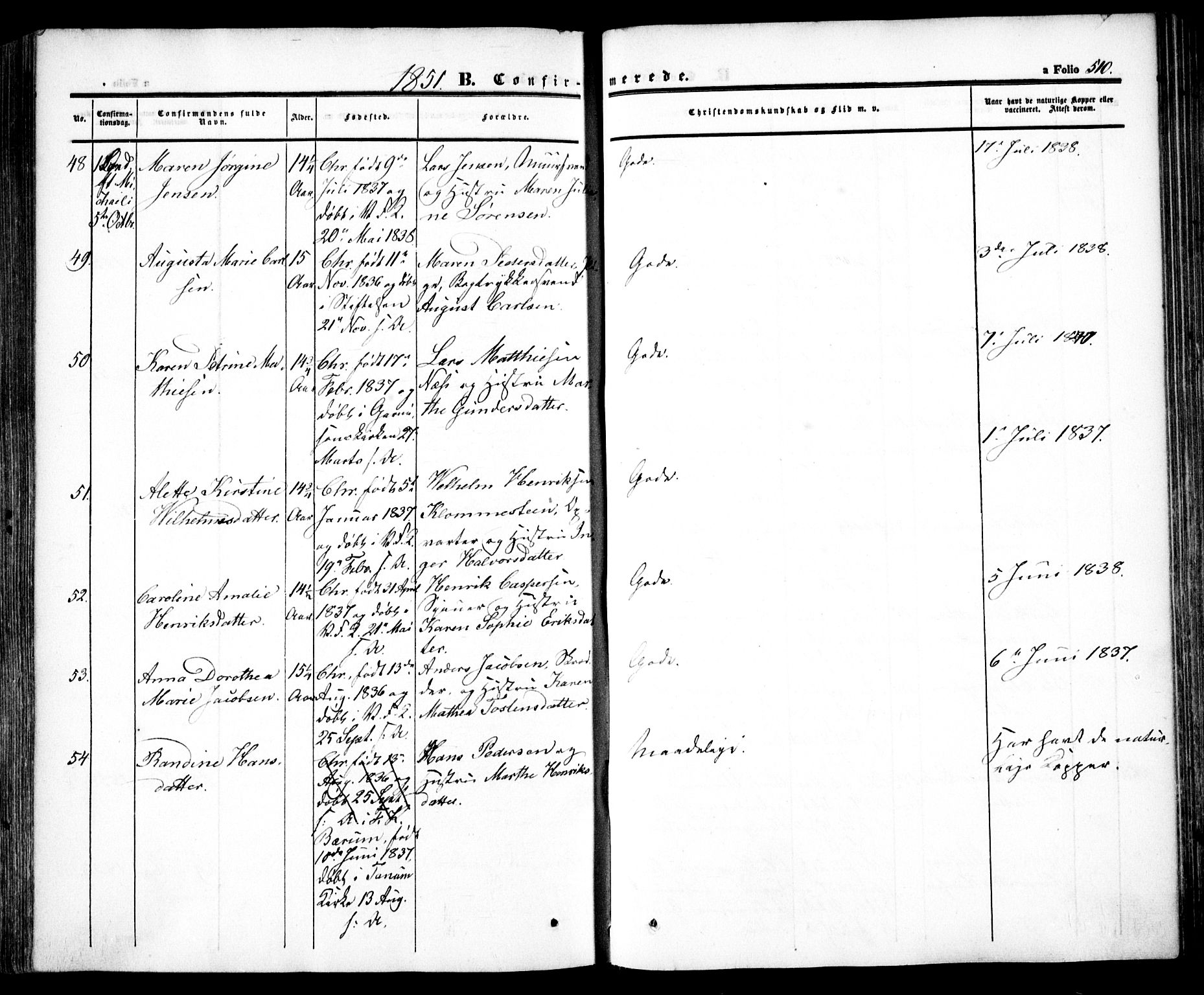 Oslo domkirke Kirkebøker, AV/SAO-A-10752/F/Fa/L0013: Parish register (official) no. 13, 1844-1864, p. 510