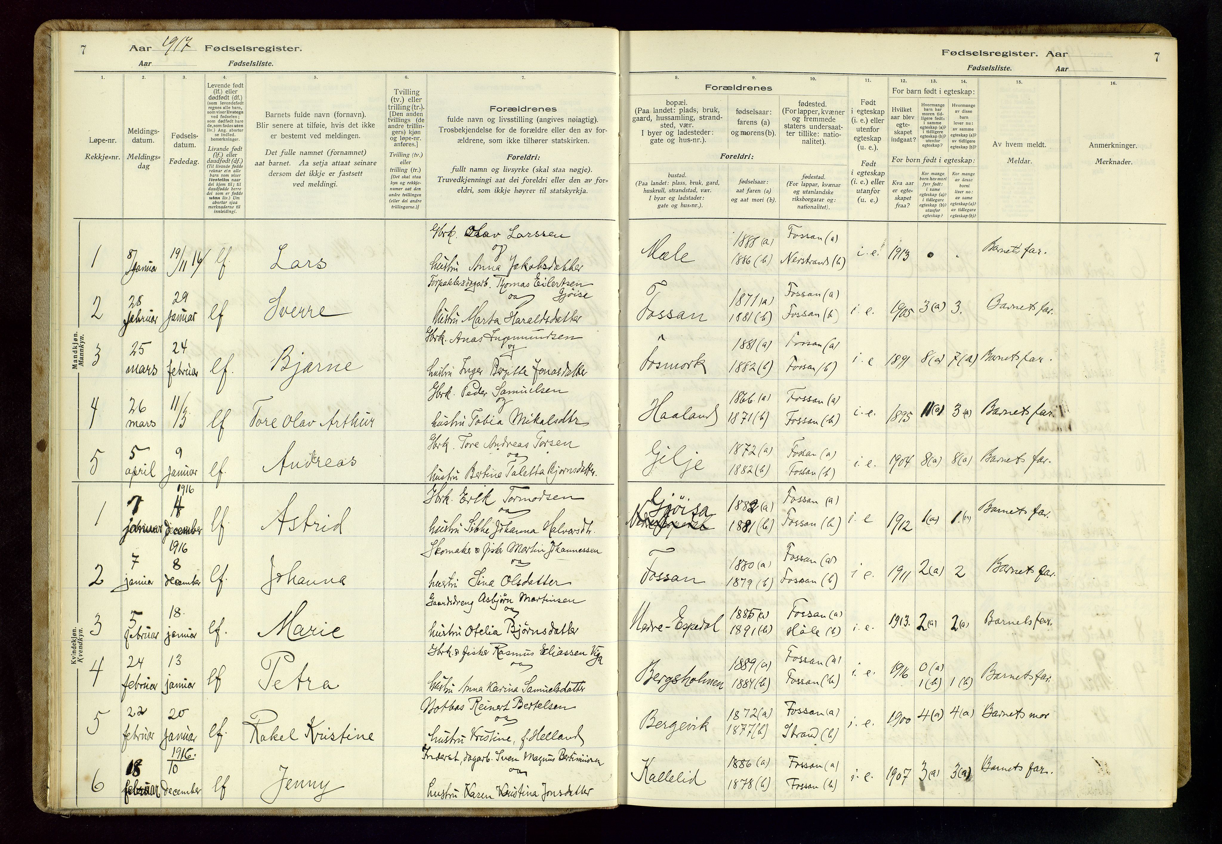 Høgsfjord sokneprestkontor, SAST/A-101624/I/Id/L0002: Birth register no. 2, 1916-1959, p. 7