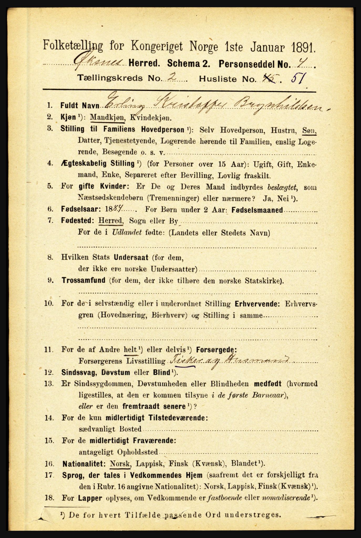 RA, 1891 census for 1868 Øksnes, 1891, p. 1061