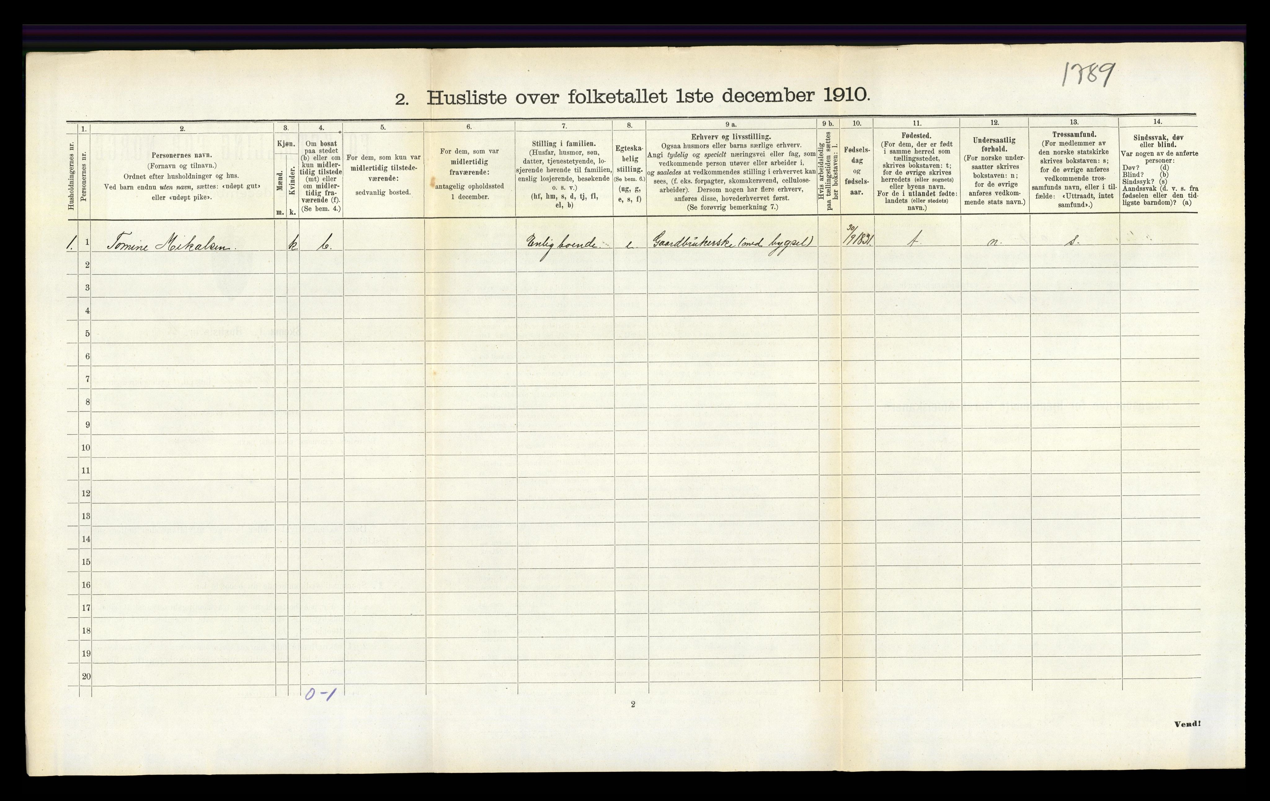 RA, 1910 census for Vestre Moland, 1910, p. 647