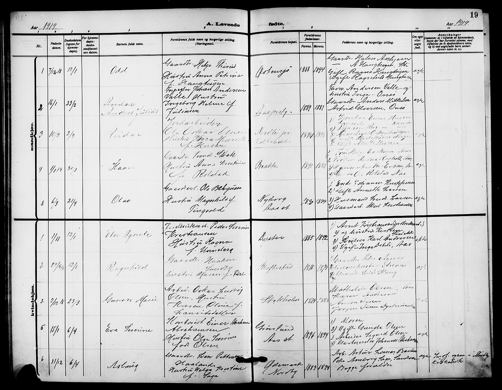 Ås prestekontor Kirkebøker, SAO/A-10894/G/Ga/L0005: Parish register (copy) no. I 5, 1916-1924, p. 19