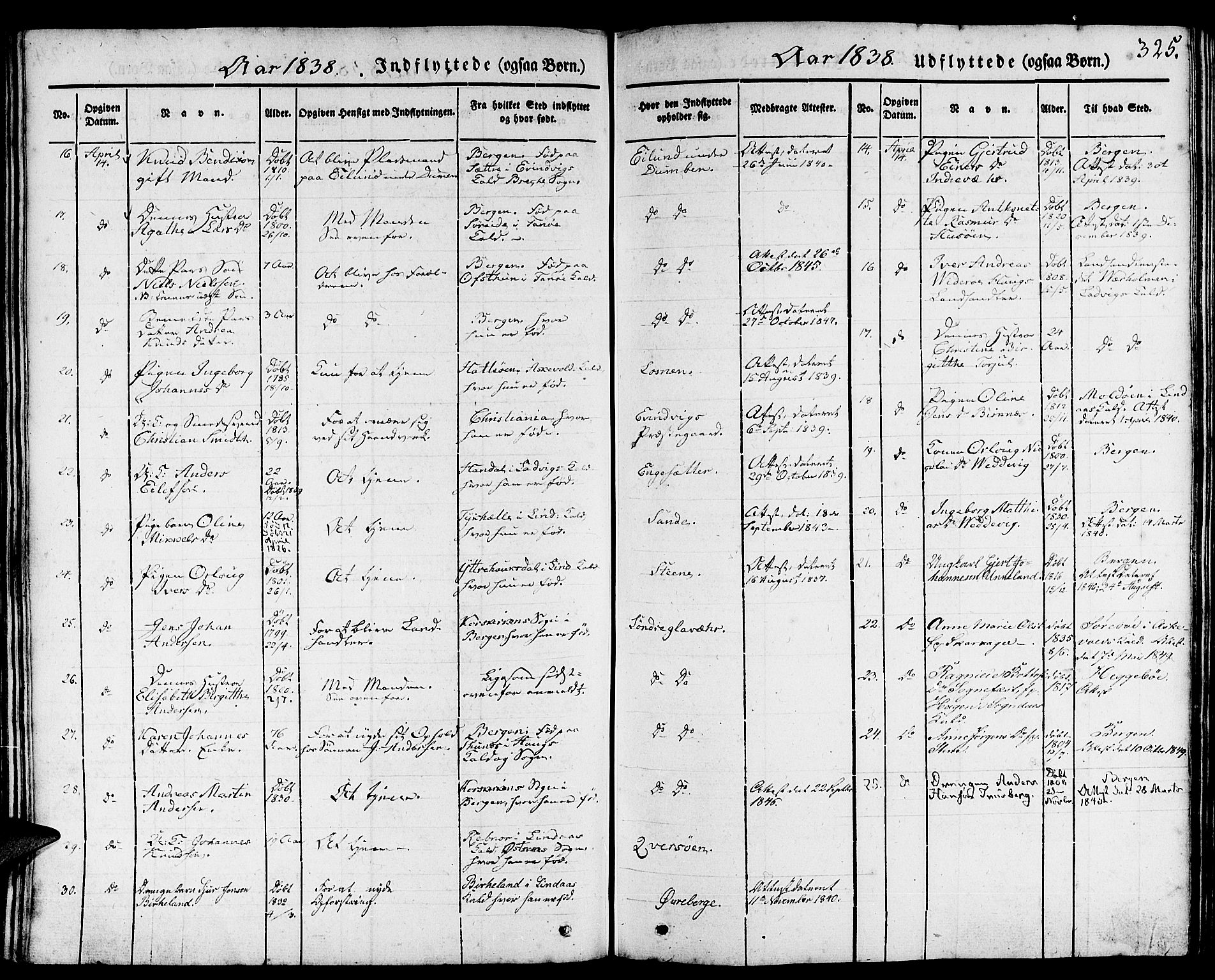 Gulen sokneprestembete, AV/SAB-A-80201/H/Haa/Haaa/L0020: Parish register (official) no. A 20, 1837-1847, p. 325