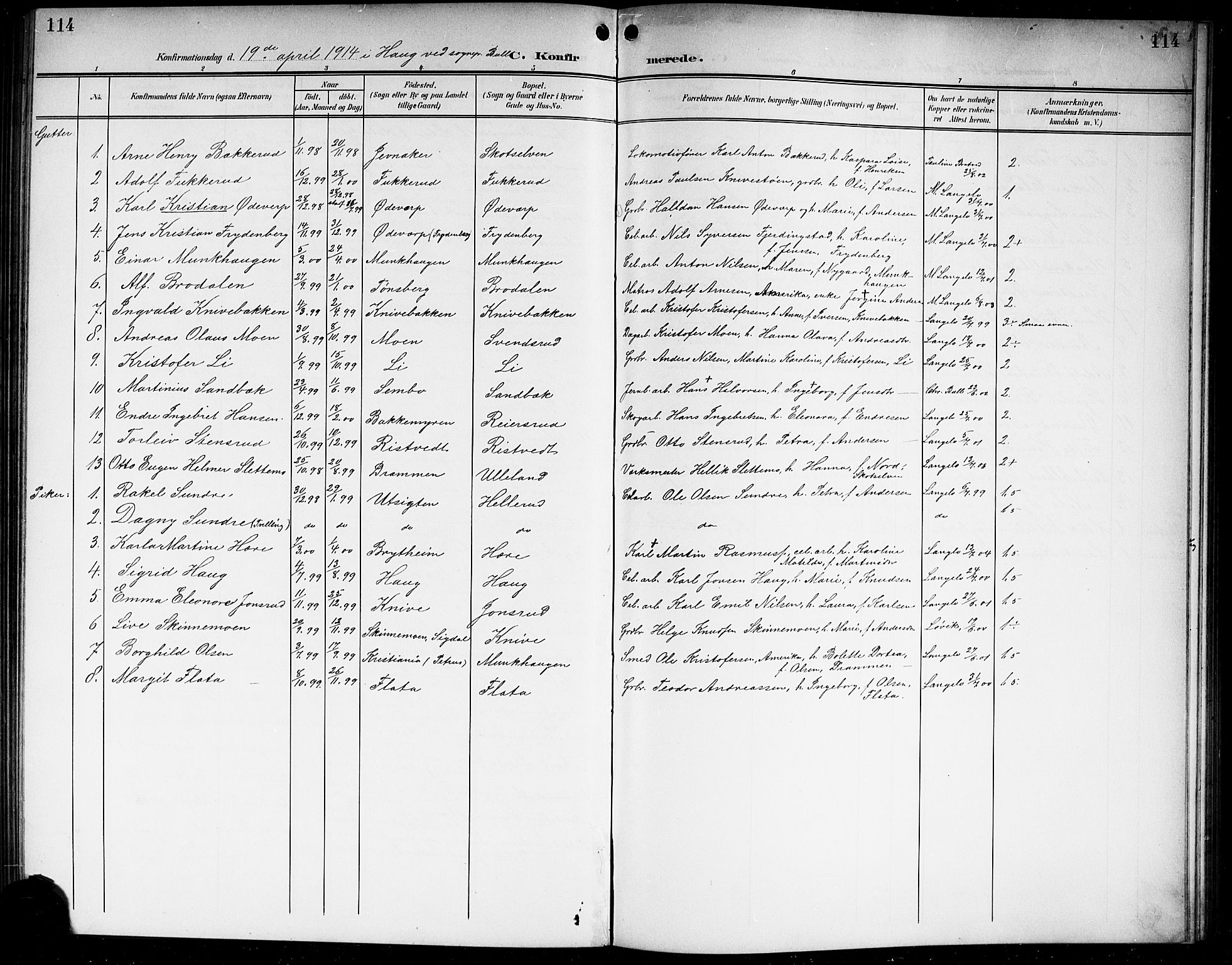 Eiker kirkebøker, SAKO/A-4/G/Gb/L0005: Parish register (copy) no. II 5, 1901-1923, p. 114