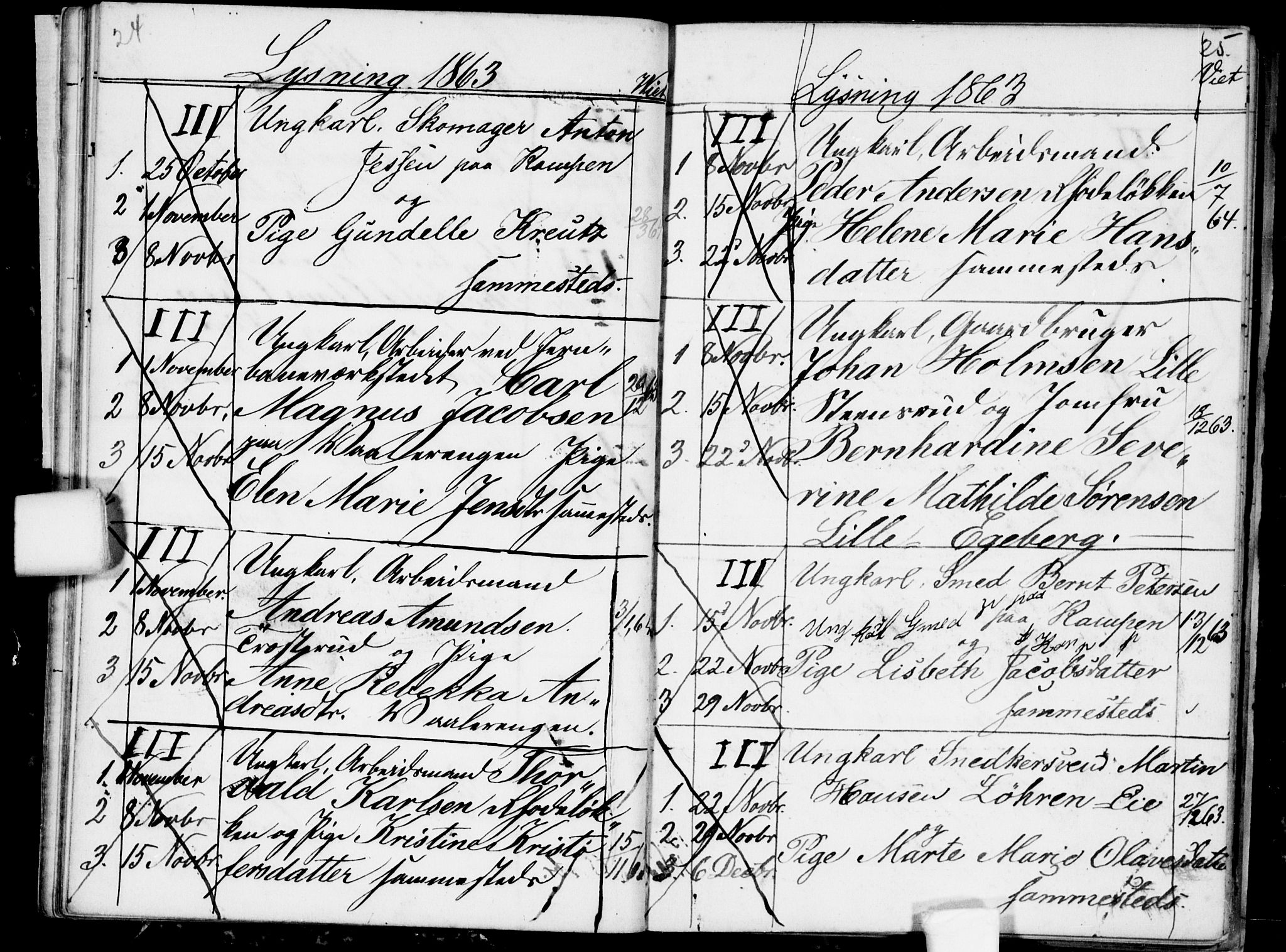 Østre Aker prestekontor Kirkebøker, SAO/A-10840/H/Ha/L0002: Banns register no. I 2, 1861-1872, p. 24-25