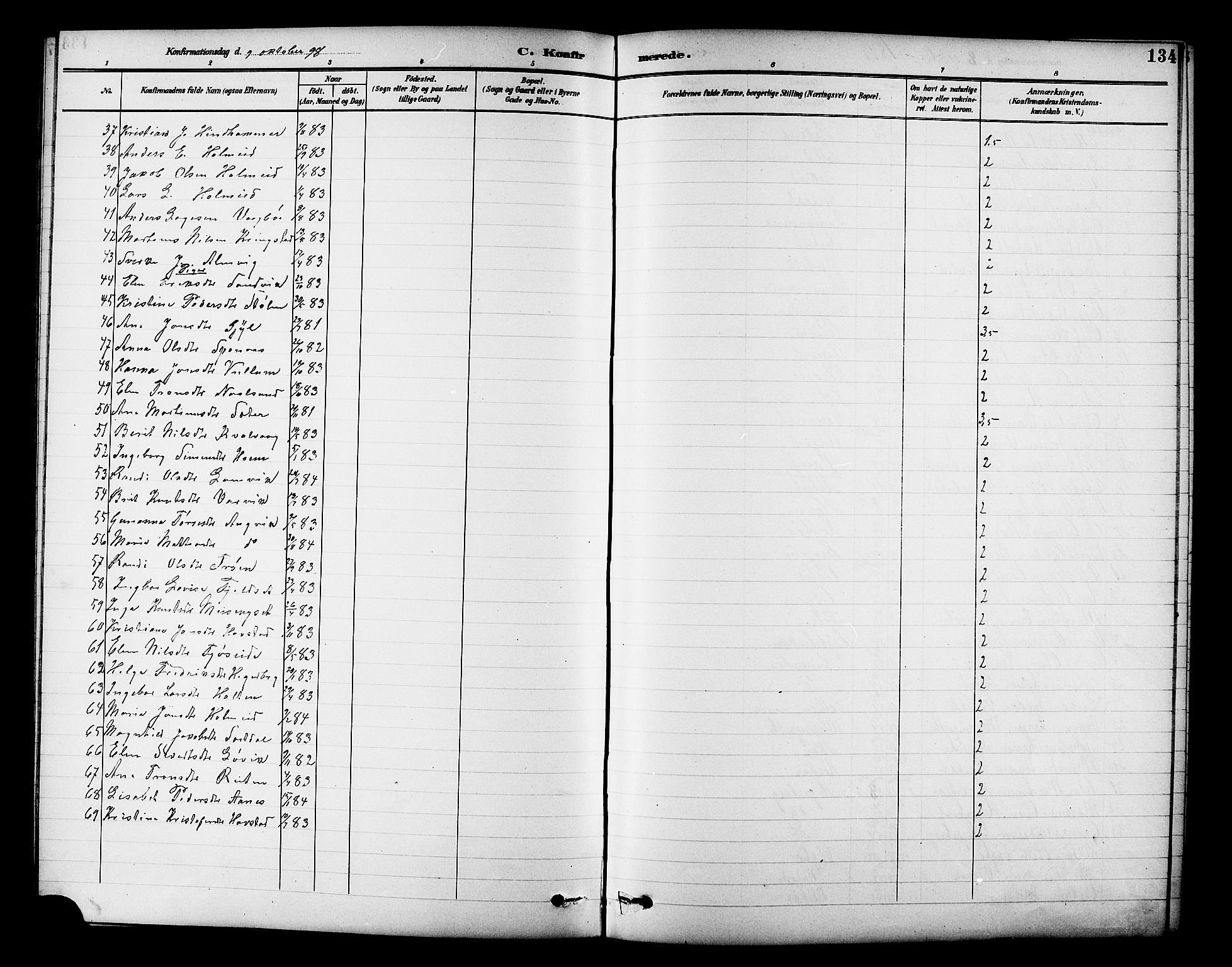 Ministerialprotokoller, klokkerbøker og fødselsregistre - Møre og Romsdal, AV/SAT-A-1454/586/L0992: Parish register (copy) no. 586C03, 1892-1909, p. 134