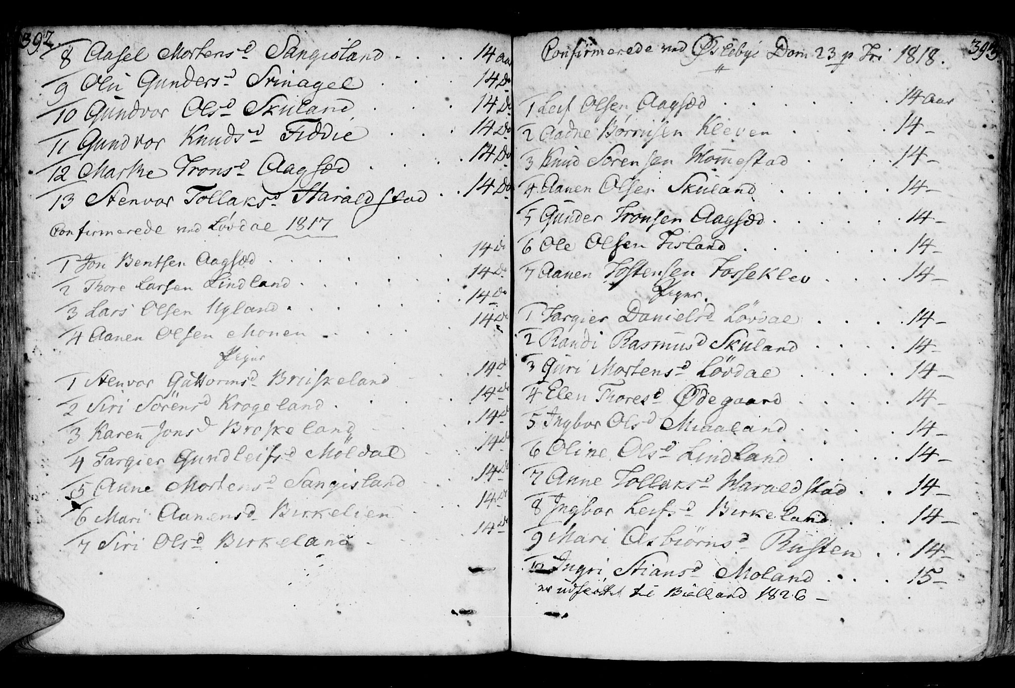 Holum sokneprestkontor, AV/SAK-1111-0022/F/Fa/Fab/L0004: Parish register (official) no. A 4, 1774-1847, p. 392-393