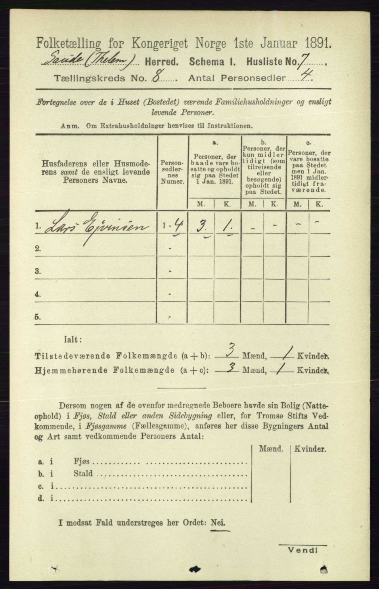 RA, 1891 census for 0822 Sauherad, 1891, p. 2258