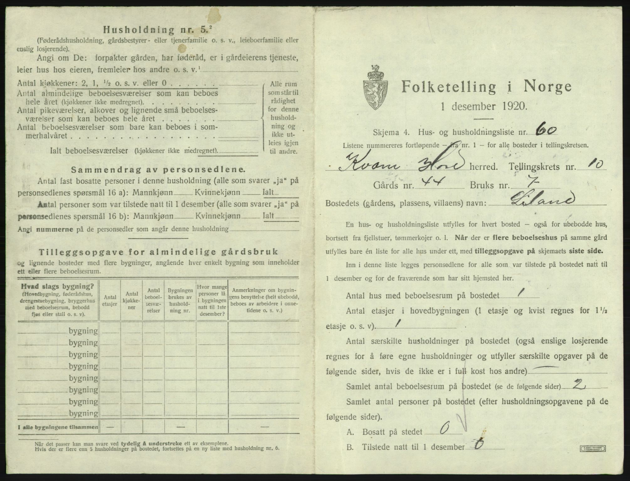 SAB, 1920 census for Kvam, 1920, p. 957