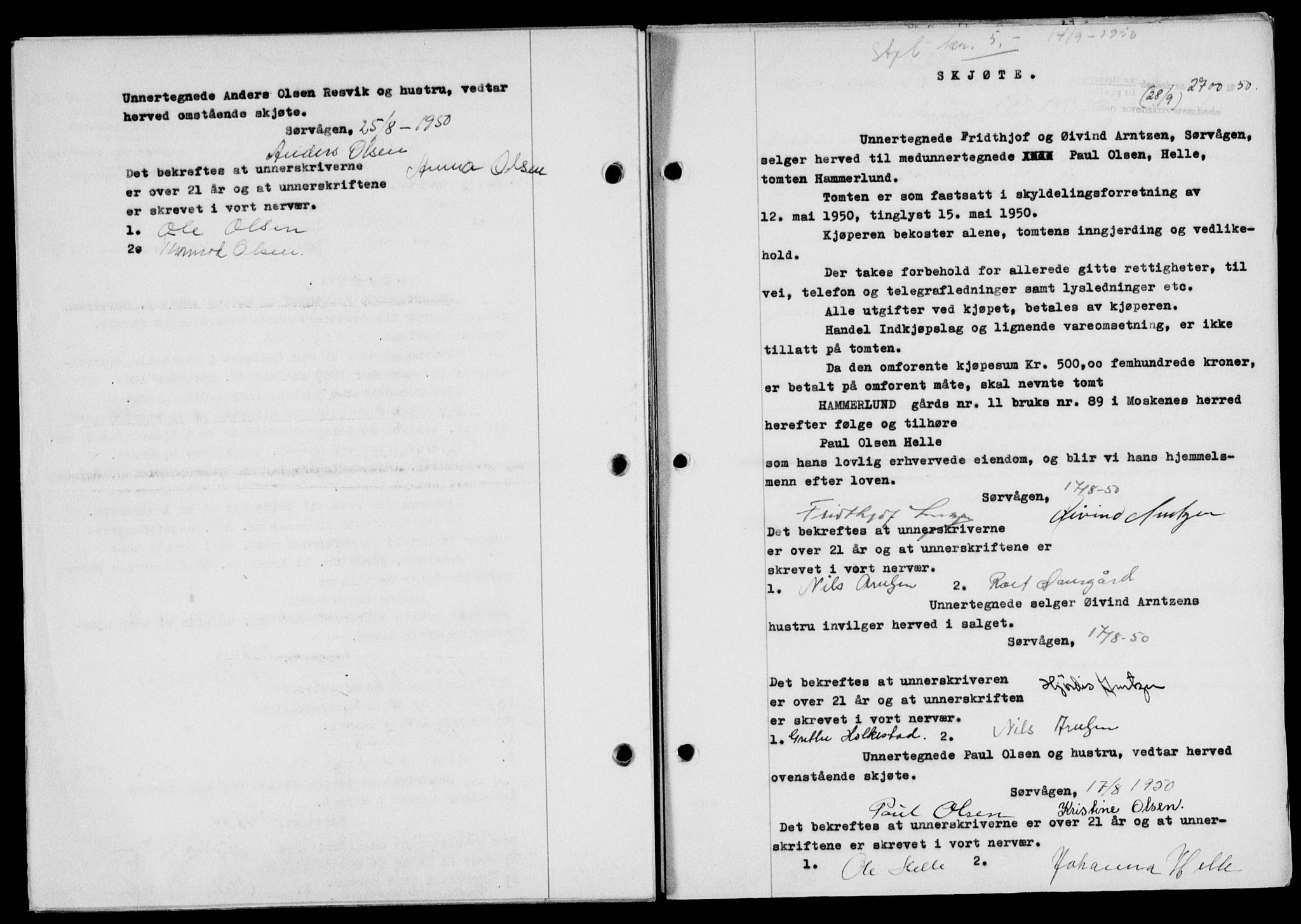 Lofoten sorenskriveri, SAT/A-0017/1/2/2C/L0024a: Mortgage book no. 24a, 1950-1950, Diary no: : 2700/1950