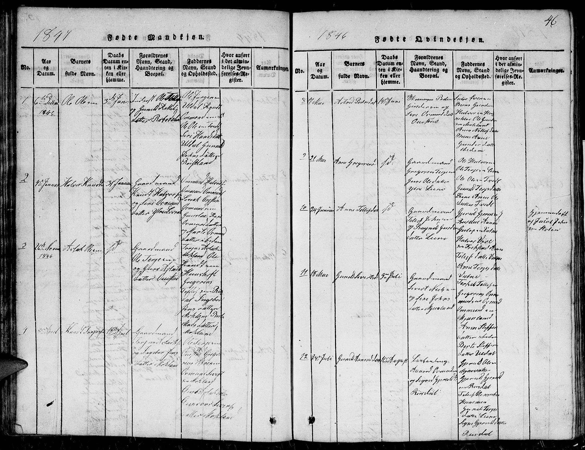 Herefoss sokneprestkontor, SAK/1111-0019/F/Fb/Fbc/L0001: Parish register (copy) no. B 1, 1816-1866, p. 46