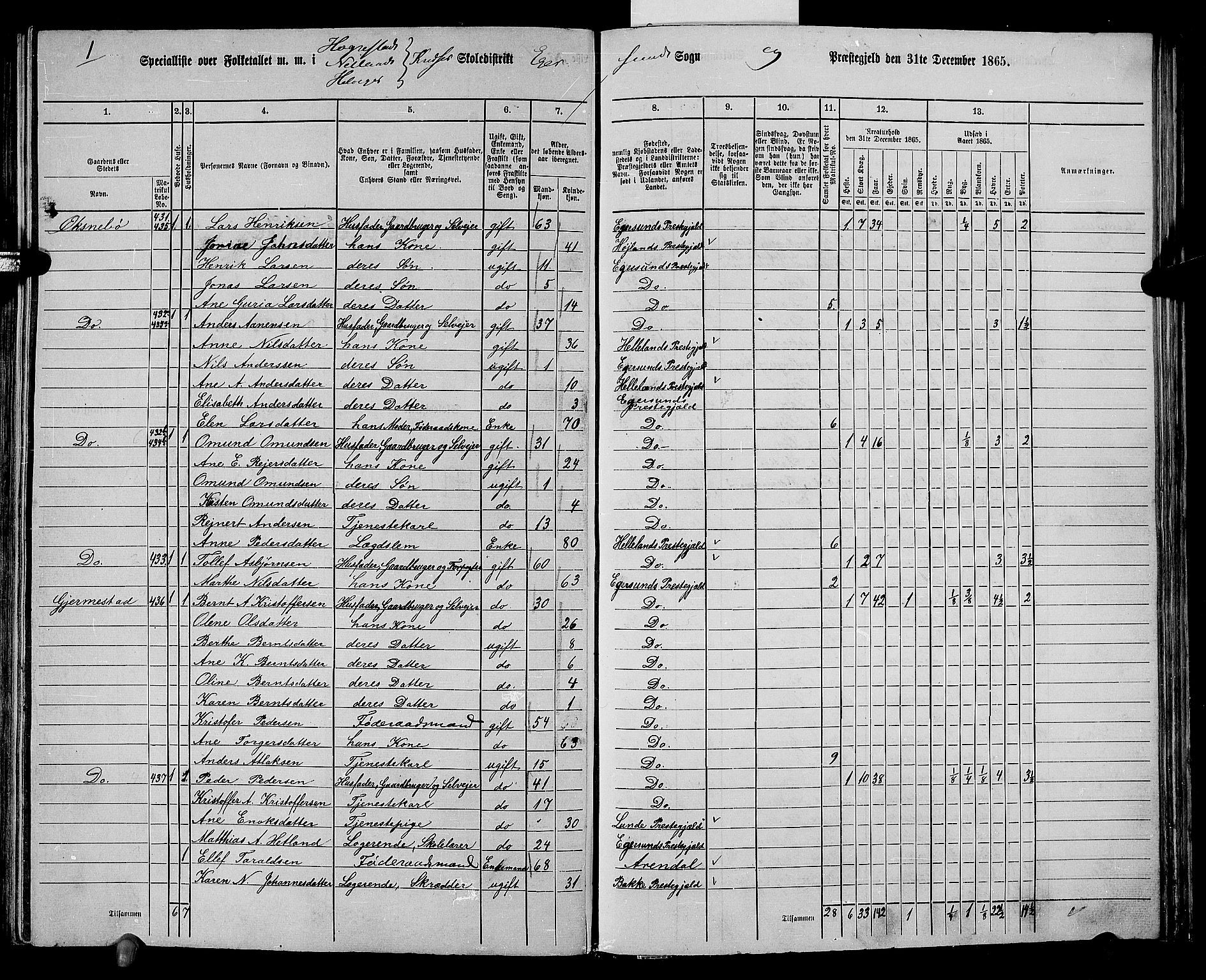 RA, 1865 census for Eigersund/Eigersund og Ogna, 1865, p. 114