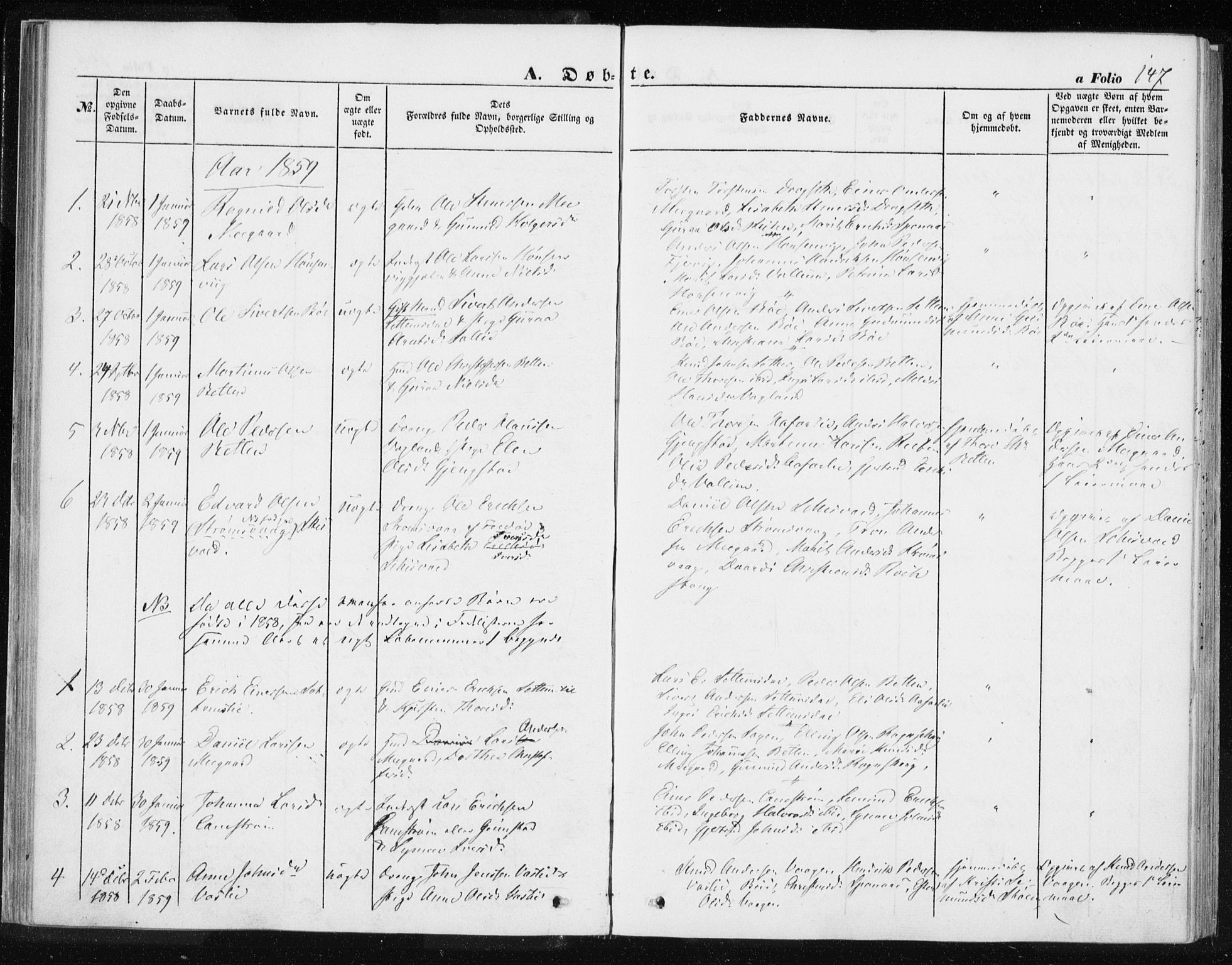 Ministerialprotokoller, klokkerbøker og fødselsregistre - Møre og Romsdal, SAT/A-1454/576/L0883: Parish register (official) no. 576A01, 1849-1865, p. 147