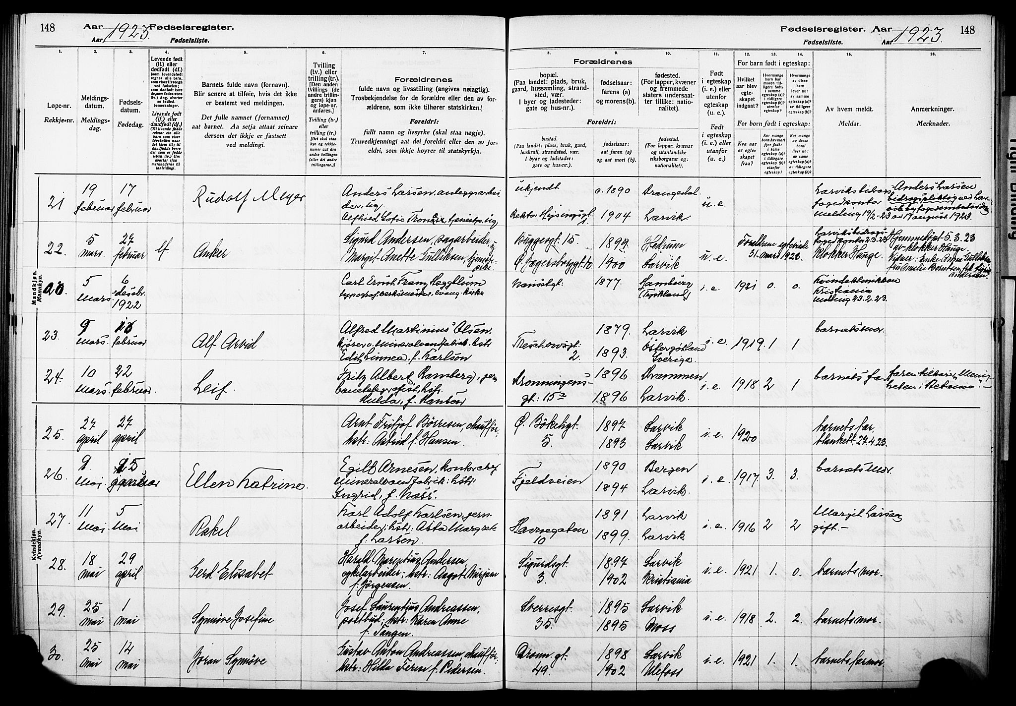 Larvik kirkebøker, AV/SAKO-A-352/J/Ja/L0001: Birth register no. I 1, 1916-1926, p. 148