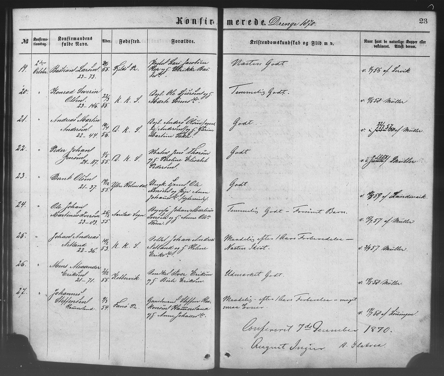 Korskirken sokneprestembete, SAB/A-76101/H/Haa/L0028: Parish register (official) no. C 4, 1868-1879, p. 23
