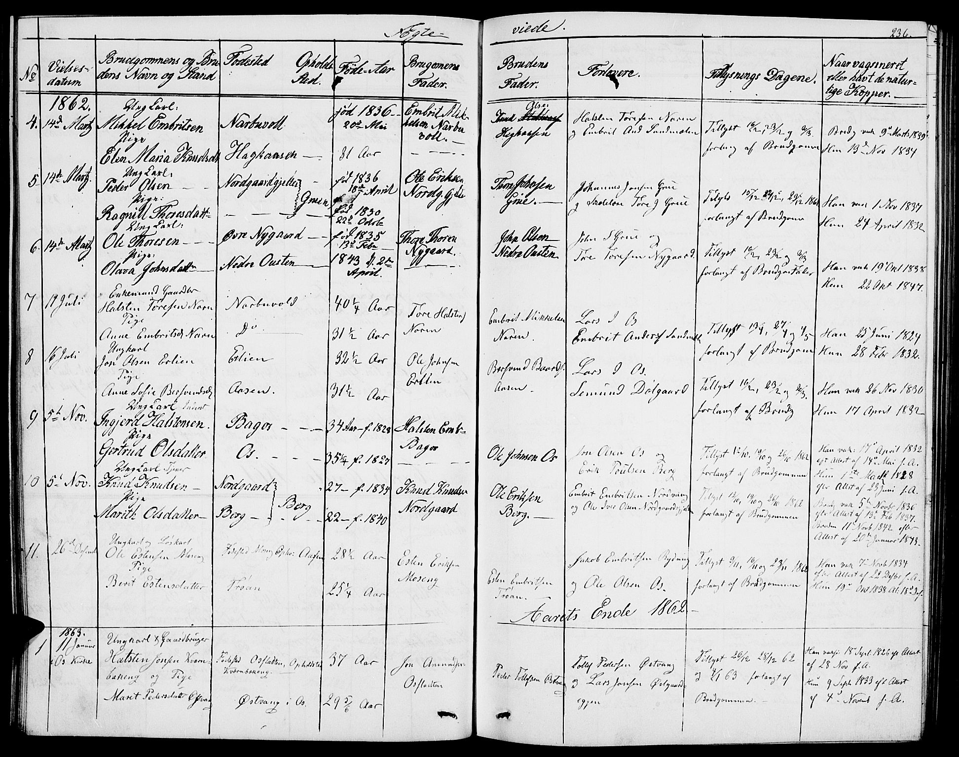 Tolga prestekontor, AV/SAH-PREST-062/L/L0004: Parish register (copy) no. 4, 1845-1887, p. 236