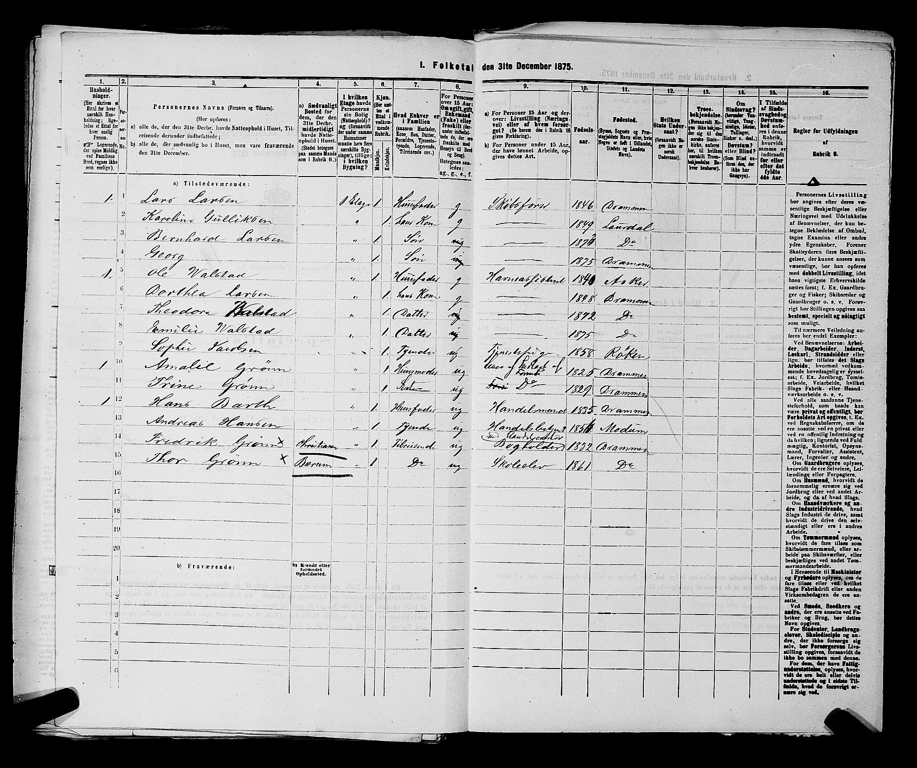 SAKO, 1875 census for 0602 Drammen, 1875, p. 2071