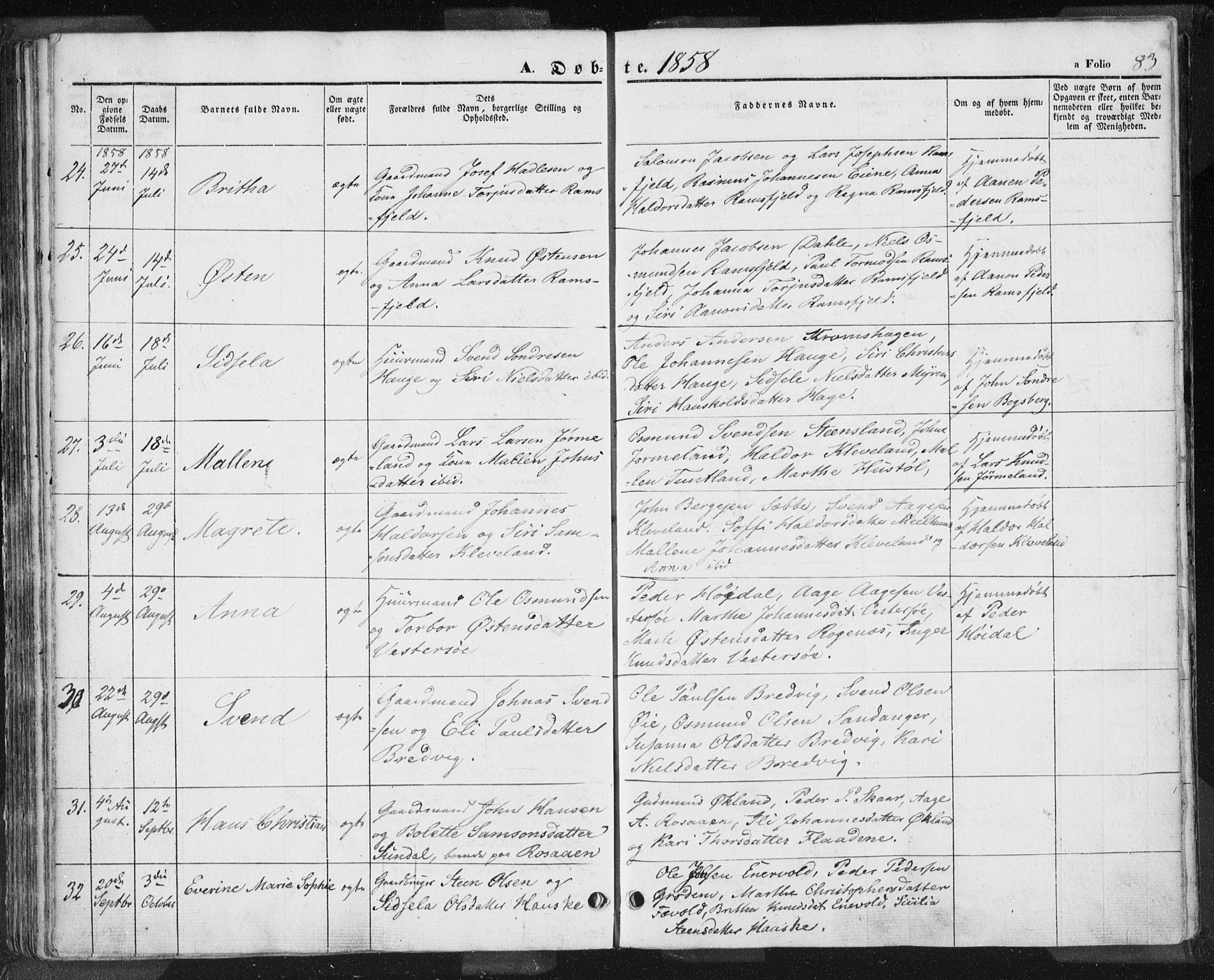 Hjelmeland sokneprestkontor, AV/SAST-A-101843/01/IV/L0009: Parish register (official) no. A 9, 1846-1860, p. 83