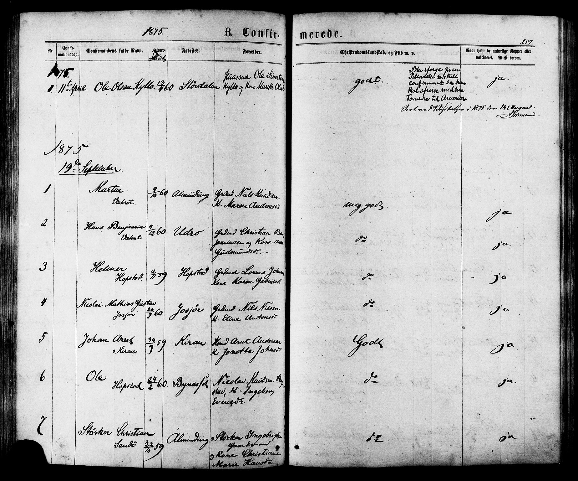 Ministerialprotokoller, klokkerbøker og fødselsregistre - Sør-Trøndelag, SAT/A-1456/657/L0706: Parish register (official) no. 657A07, 1867-1878, p. 257