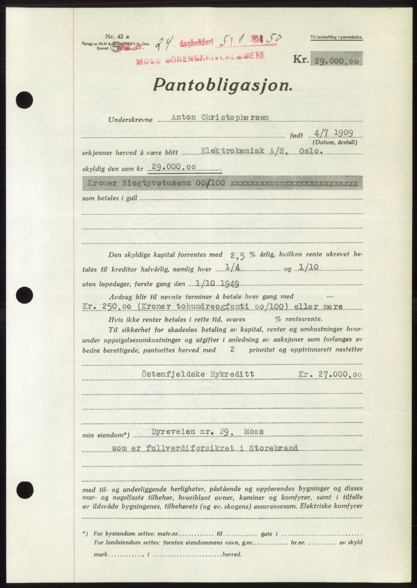 Moss sorenskriveri, SAO/A-10168: Mortgage book no. B23, 1949-1950, Diary no: : 24/1950