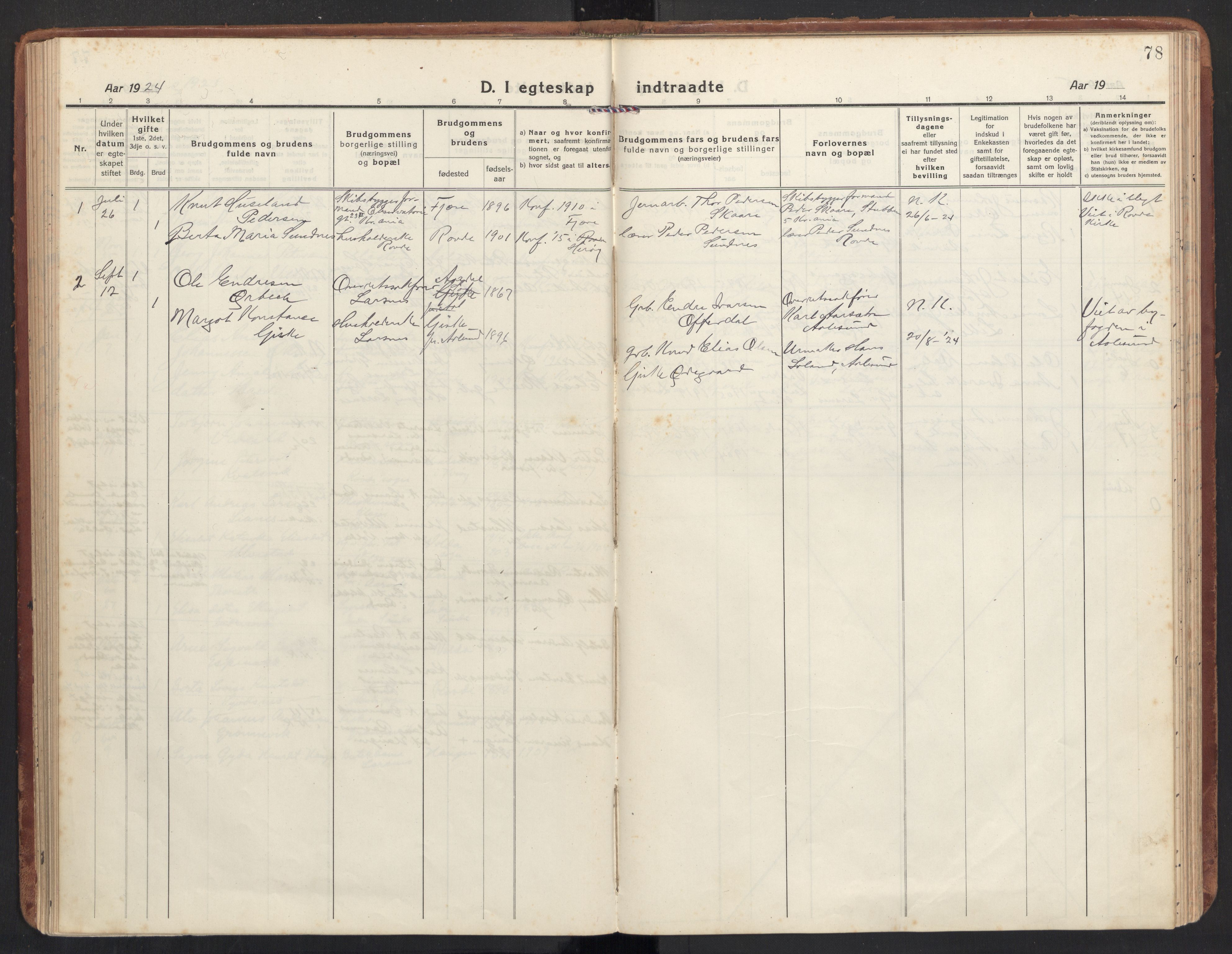 Ministerialprotokoller, klokkerbøker og fødselsregistre - Møre og Romsdal, SAT/A-1454/504/L0058: Parish register (official) no. 504A05, 1920-1940, p. 78