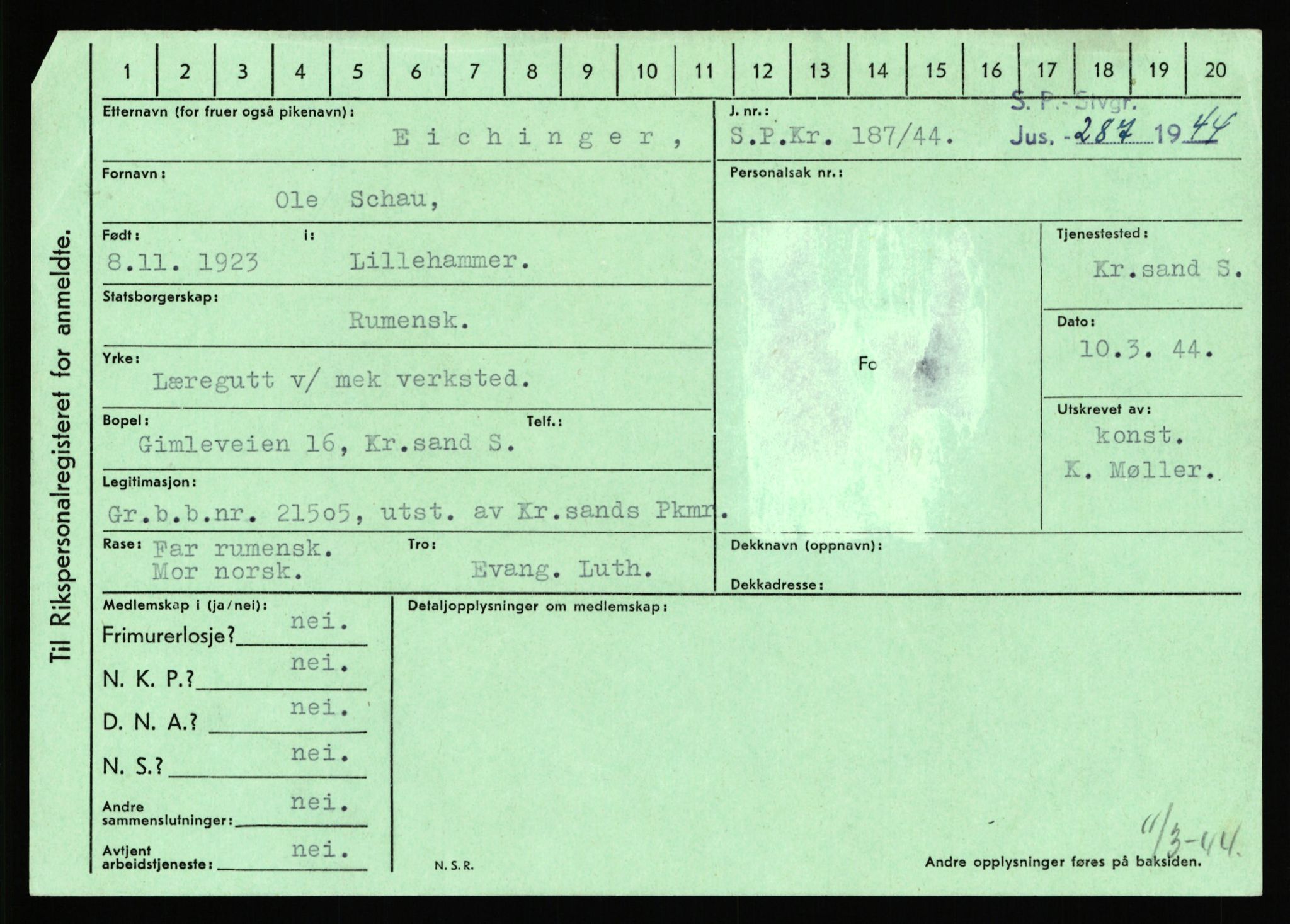 Statspolitiet - Hovedkontoret / Osloavdelingen, AV/RA-S-1329/C/Ca/L0003: Brechan - Eichinger	, 1943-1945, p. 4953