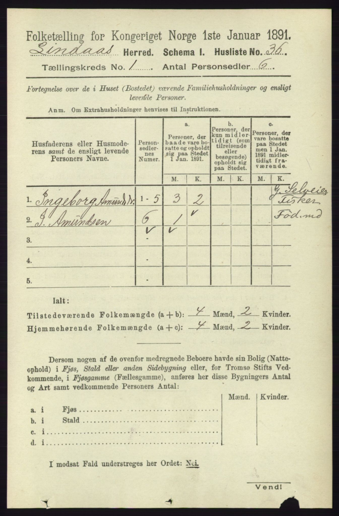 RA, 1891 census for 1263 Lindås, 1891, p. 82