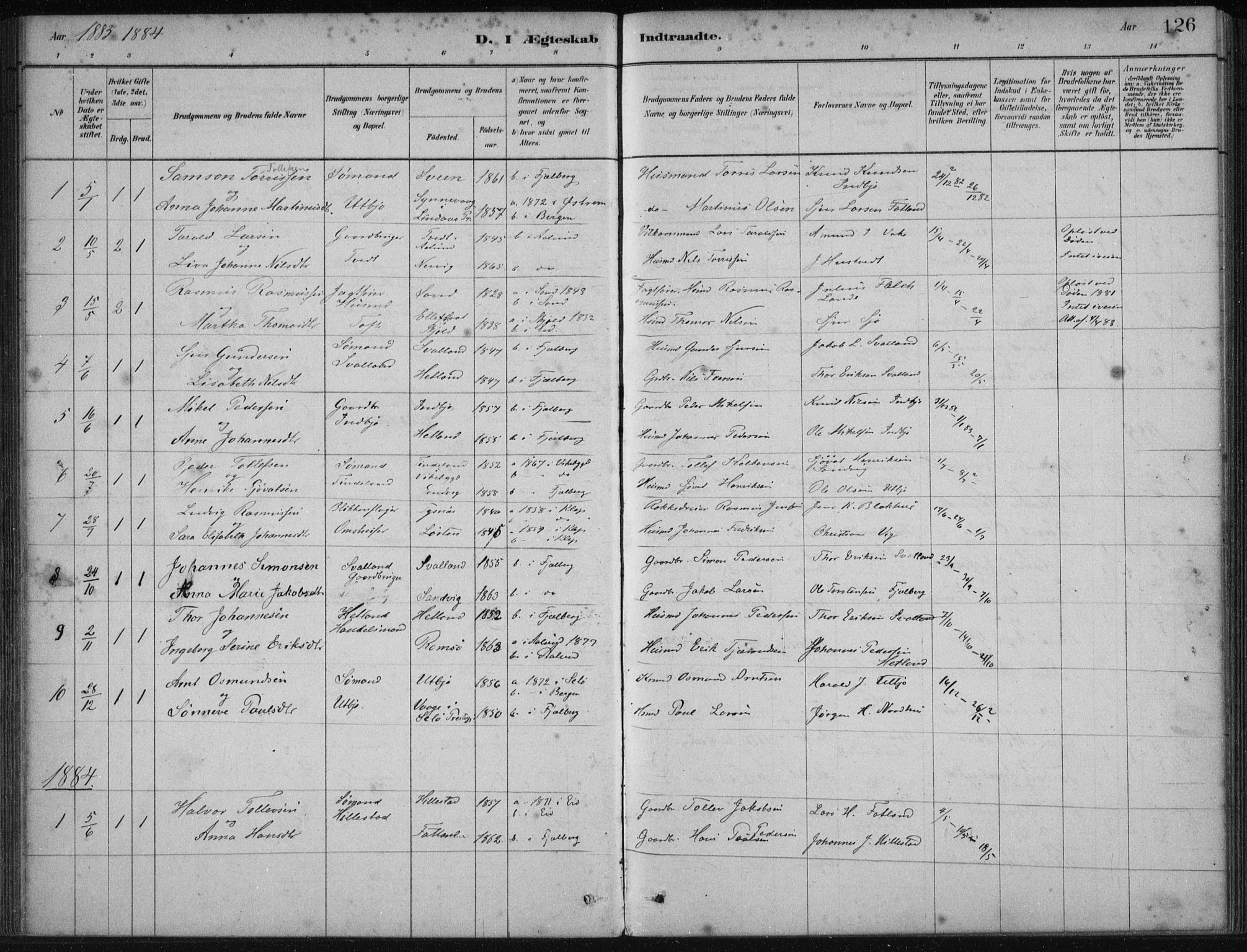 Fjelberg sokneprestembete, SAB/A-75201/H/Haa: Parish register (official) no. B  1, 1879-1919, p. 126
