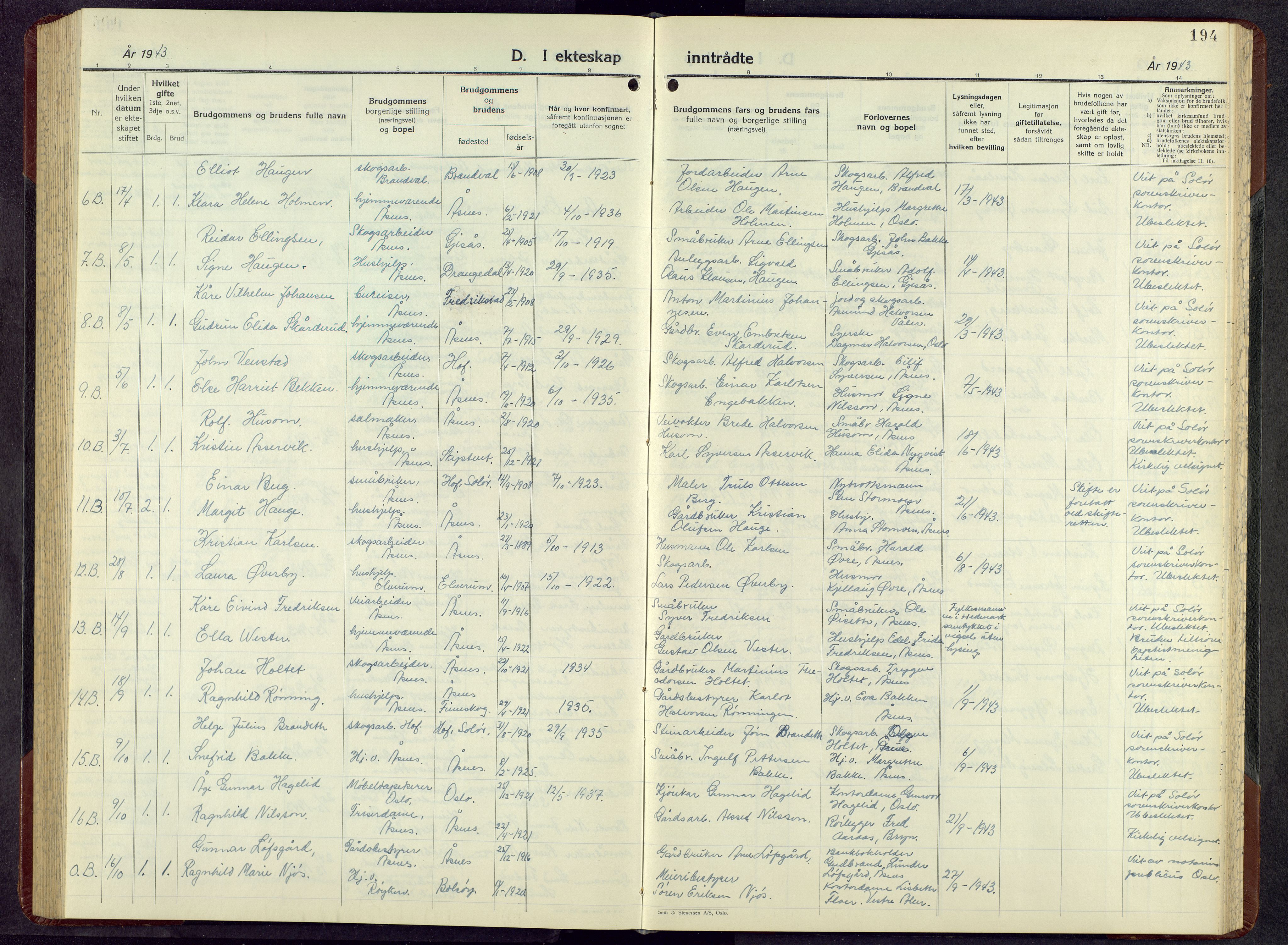 Åsnes prestekontor, AV/SAH-PREST-042/H/Ha/Hab/L0010: Parish register (copy) no. 10, 1941-1962, p. 194