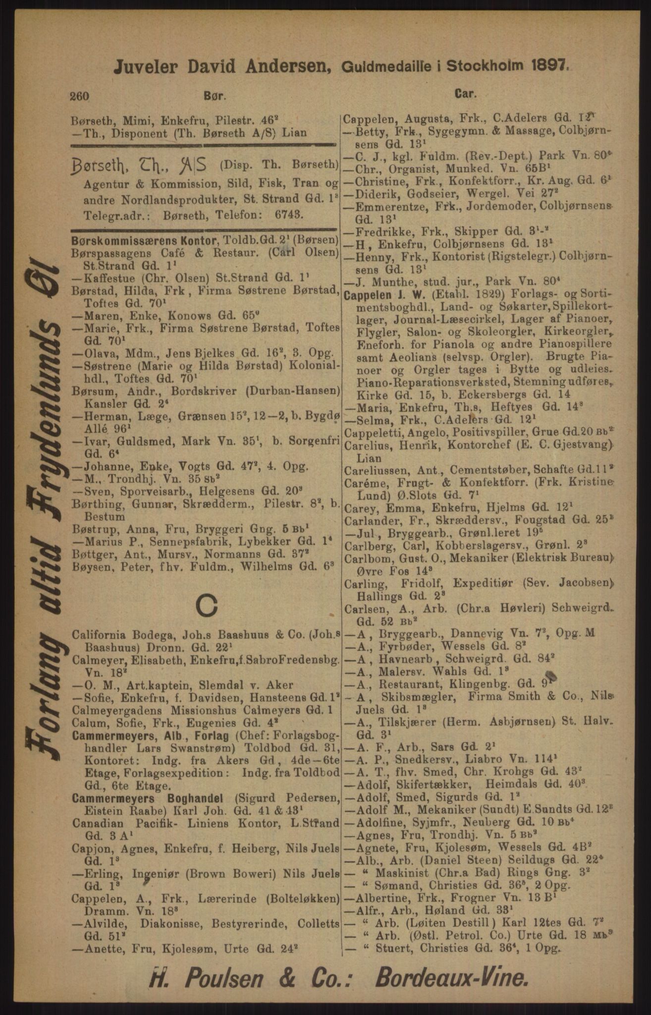 Kristiania/Oslo adressebok, PUBL/-, 1905, p. 260