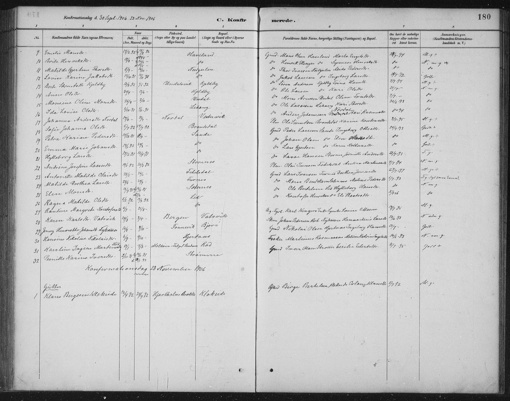 Gulen sokneprestembete, SAB/A-80201/H/Hab/Habb/L0003: Parish register (copy) no. B 3, 1884-1907, p. 180