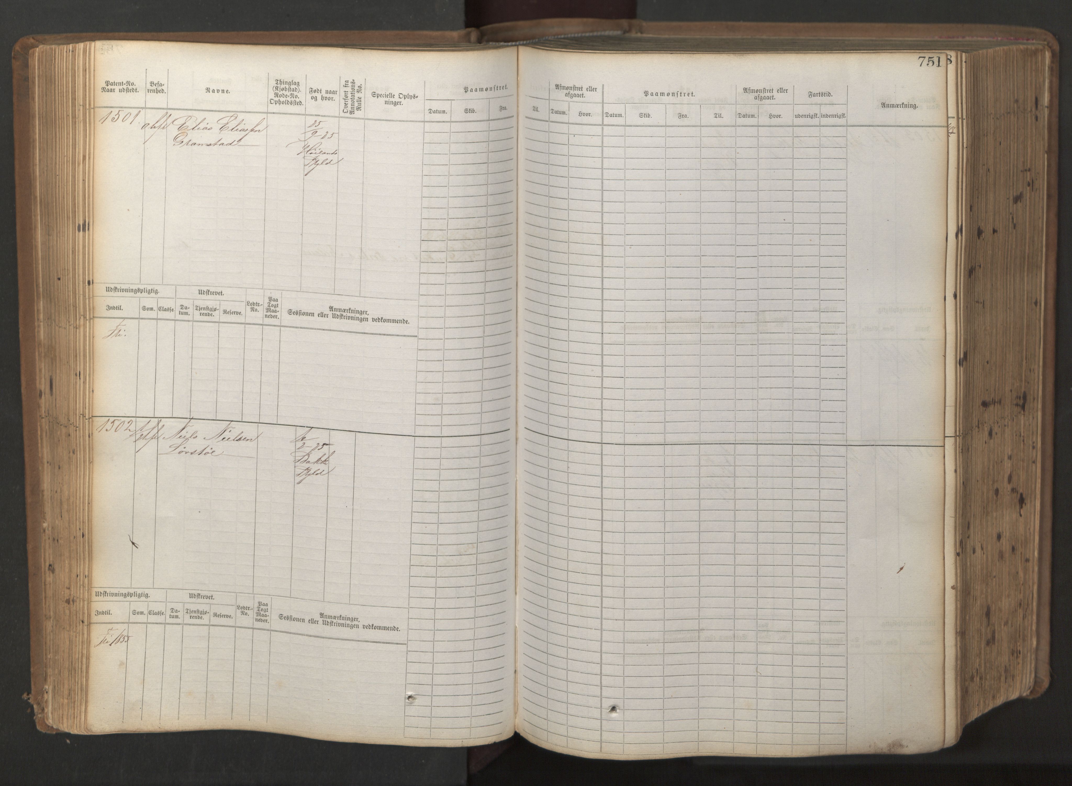 Stavanger sjømannskontor, SAST/A-102006/F/Fb/Fbb/L0017: Sjøfartshovedrulle patnentnr. 1203-2402 (dublett), 1869, p. 154