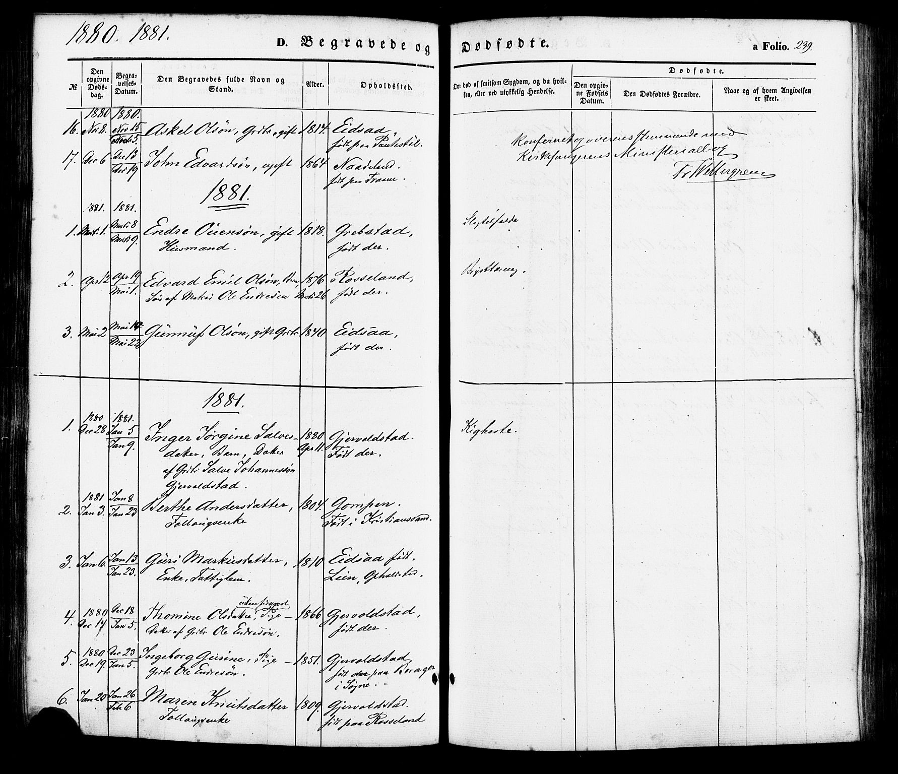 Søgne sokneprestkontor, AV/SAK-1111-0037/F/Fa/Faa/L0002: Parish register (official) no. A 2, 1854-1882, p. 239