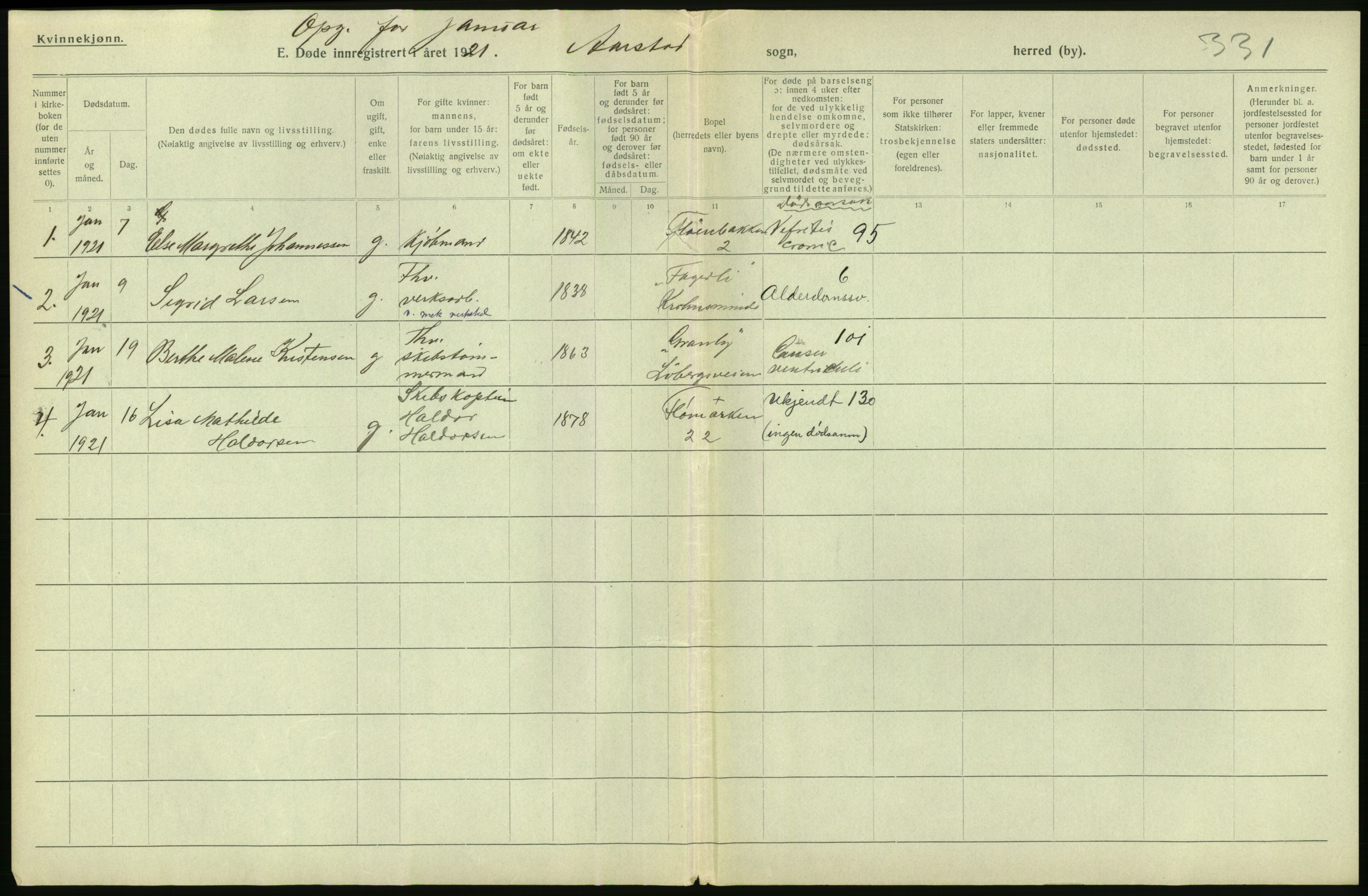 Statistisk sentralbyrå, Sosiodemografiske emner, Befolkning, AV/RA-S-2228/D/Df/Dfc/Dfca/L0036: Bergen: Døde., 1921, p. 322