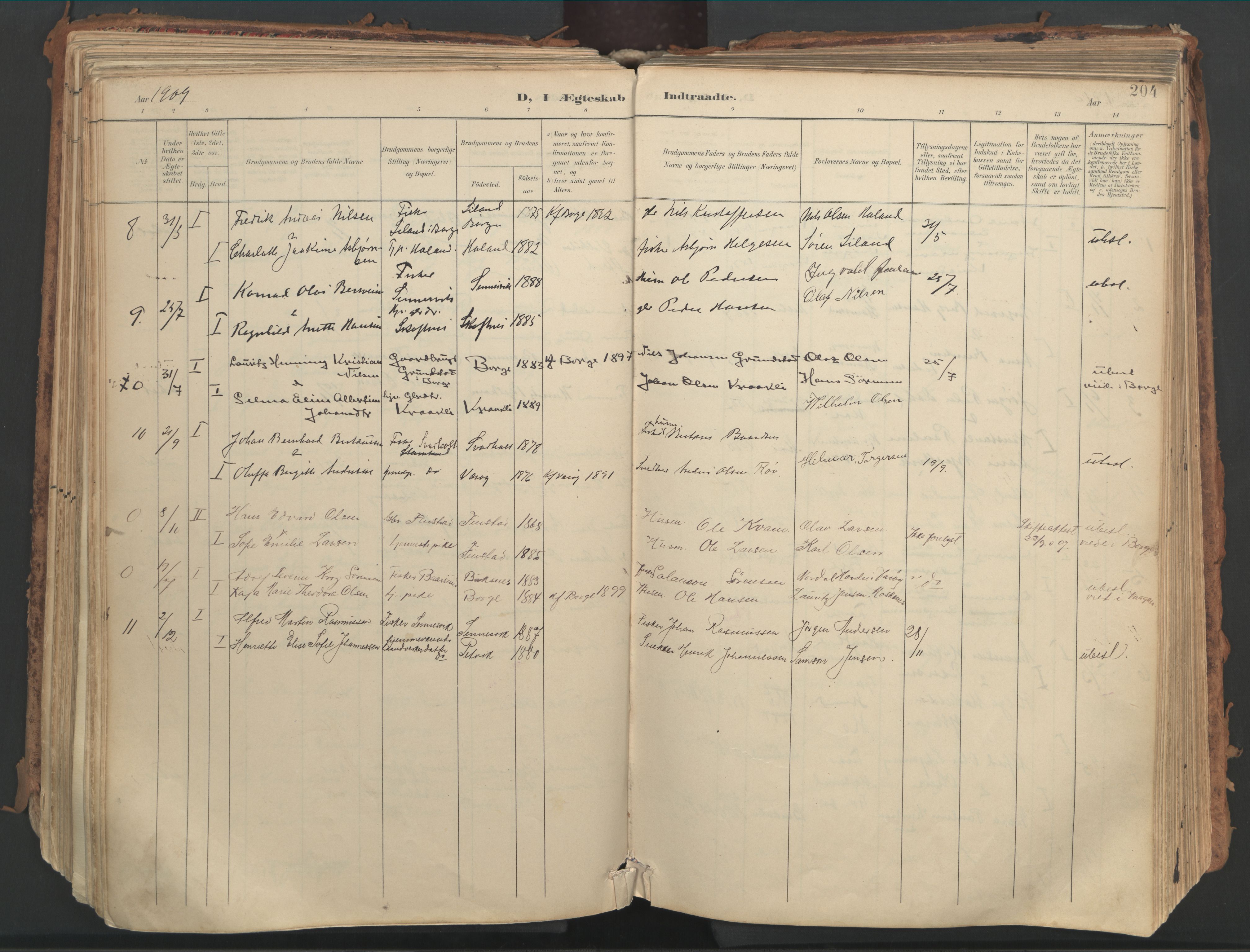 Ministerialprotokoller, klokkerbøker og fødselsregistre - Nordland, SAT/A-1459/882/L1180: Parish register (official) no. 882A02, 1897-1913, p. 204