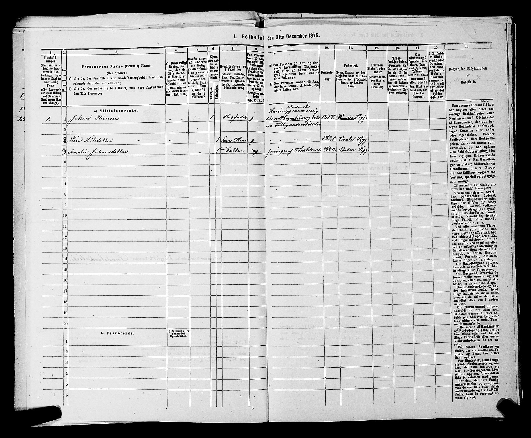 SAKO, 1875 census for 0715P Botne, 1875, p. 167