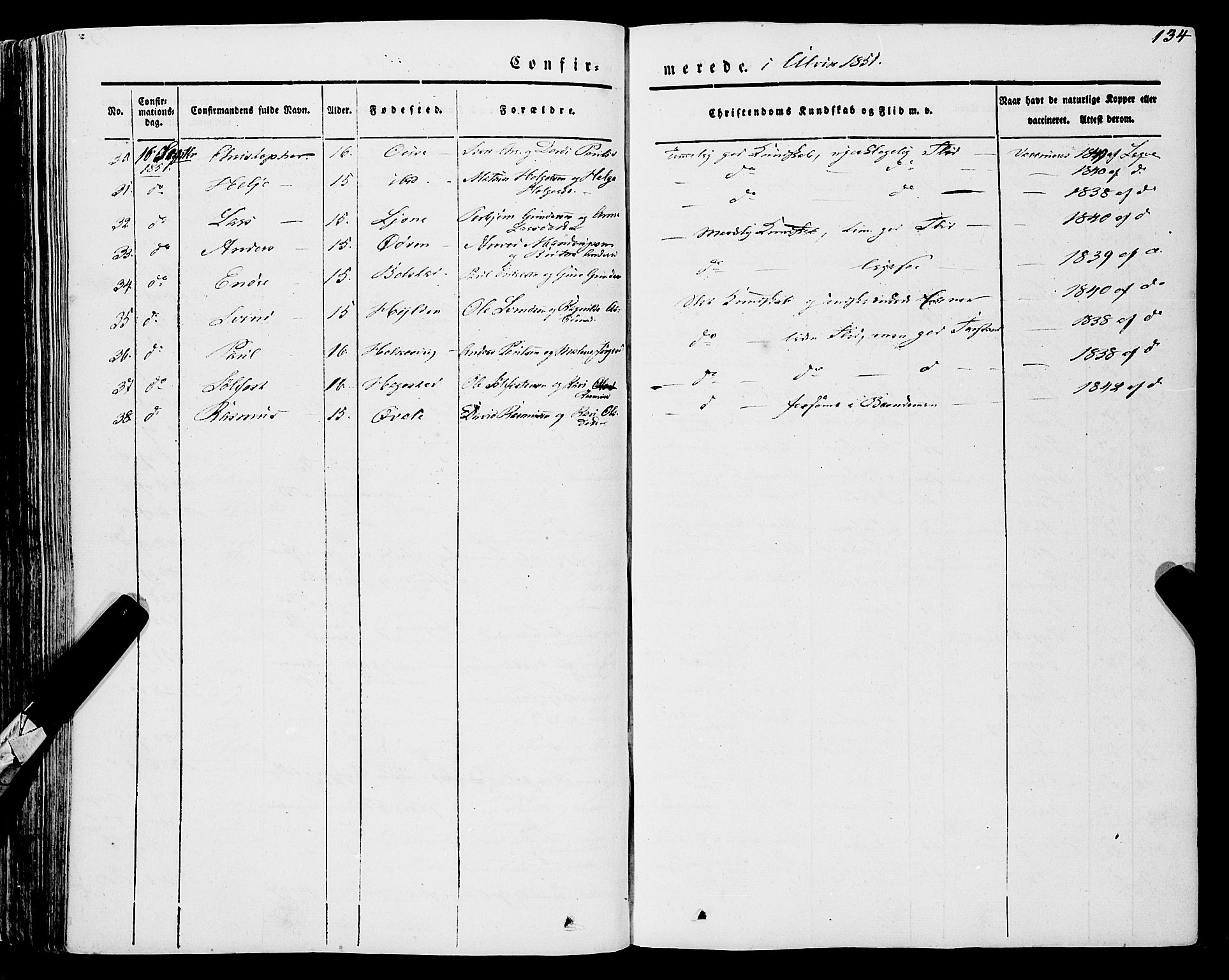Ulvik sokneprestembete, SAB/A-78801/H/Haa: Parish register (official) no. A 12, 1839-1853, p. 134