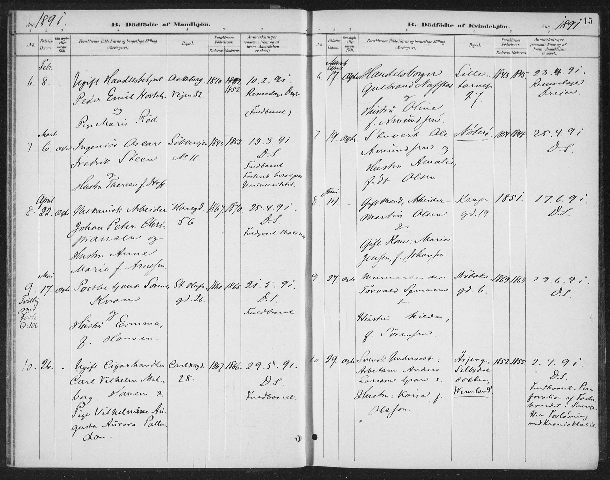 Rikshospitalet prestekontor Kirkebøker, AV/SAO-A-10309b/F/L0010: Parish register (official) no. 10, 1888-1912, p. 15