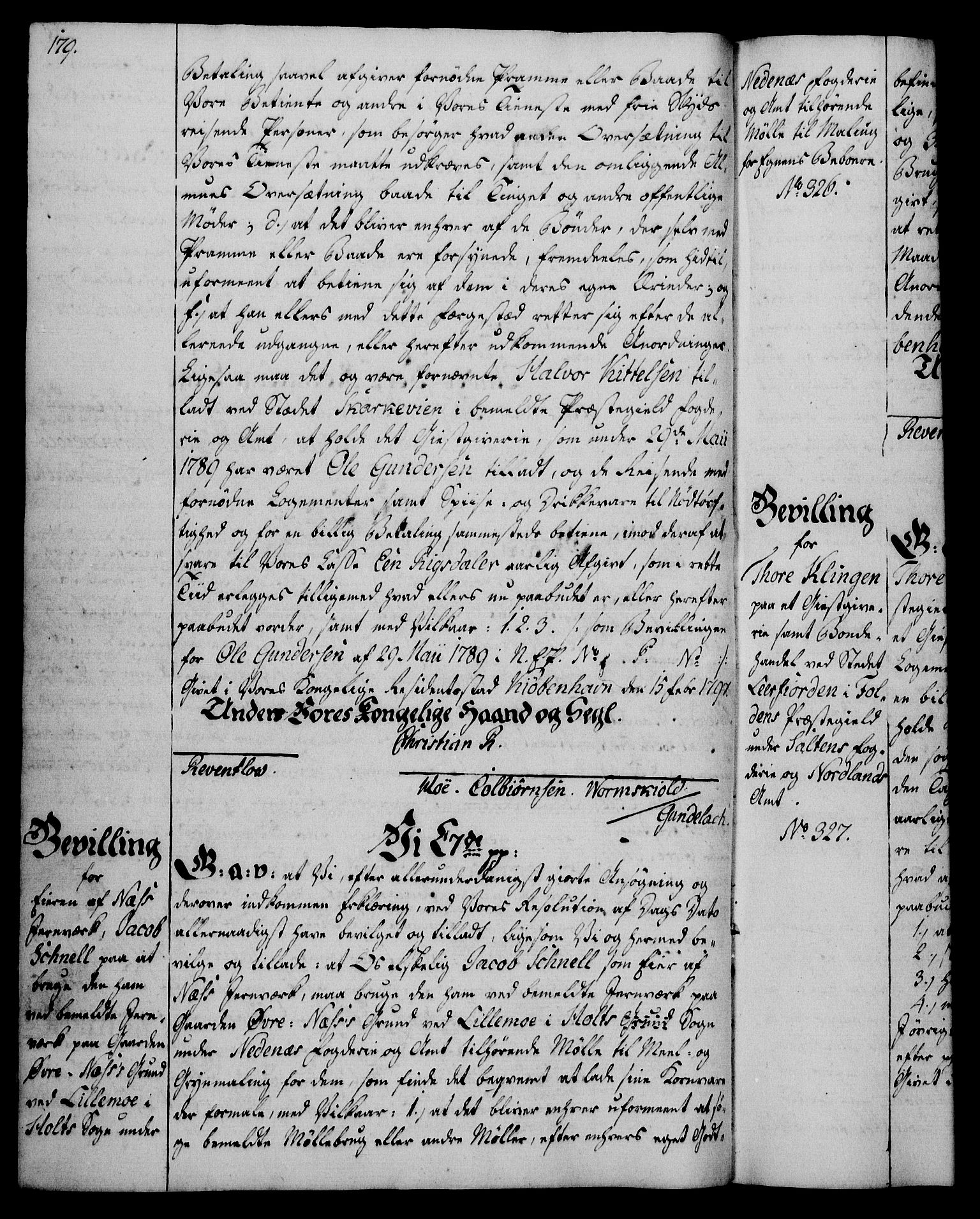 Rentekammeret, Kammerkanselliet, AV/RA-EA-3111/G/Gg/Gga/L0016: Norsk ekspedisjonsprotokoll med register (merket RK 53.16), 1794-1800, p. 179