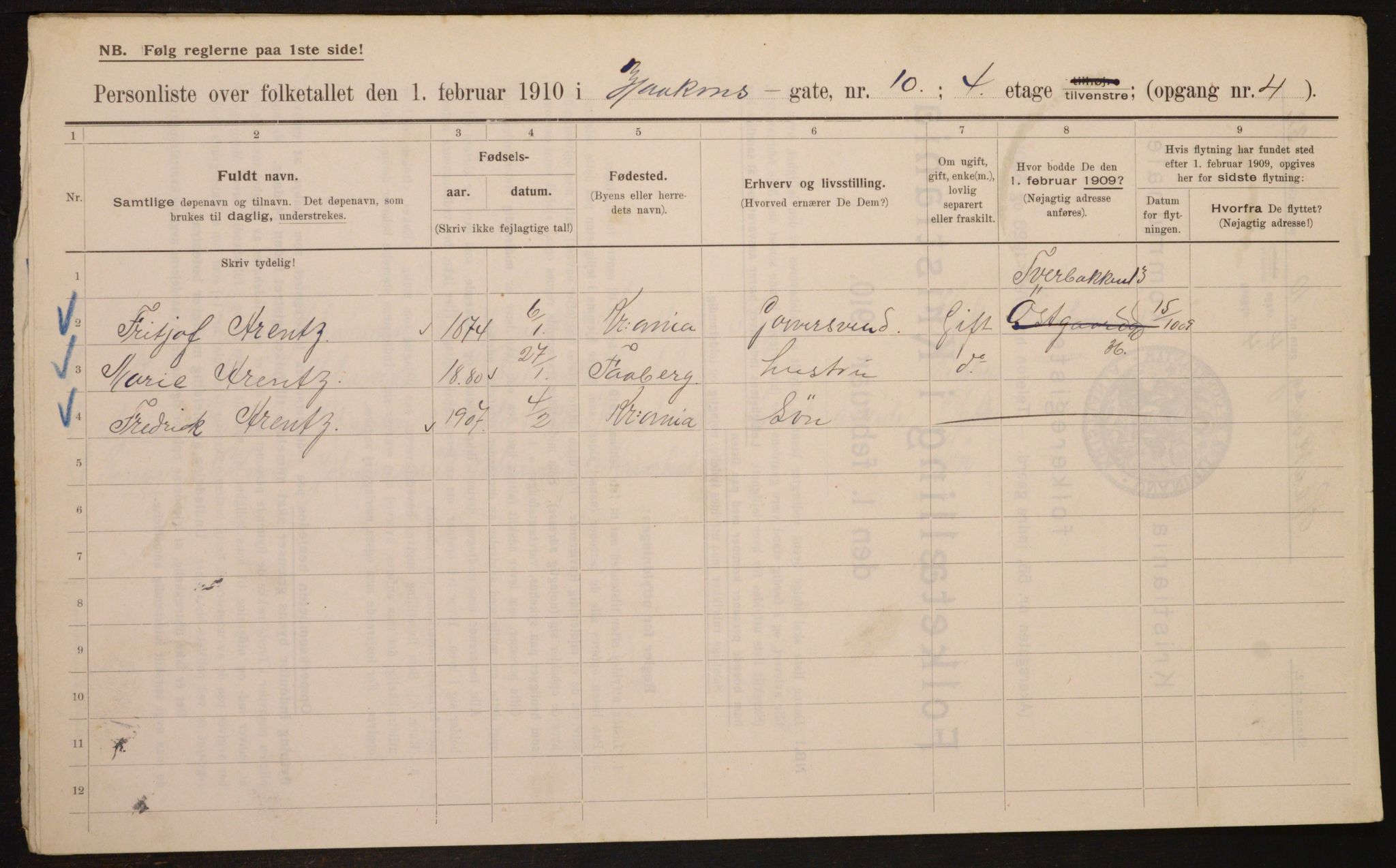 OBA, Municipal Census 1910 for Kristiania, 1910, p. 41823