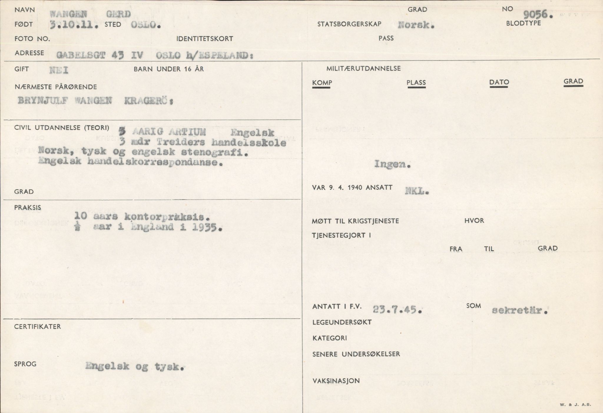 Forsvaret, Forsvarets overkommando/Luftforsvarsstaben, RA/RAFA-4079/P/Pa/L0028: Personellpapirer, 1911, p. 313