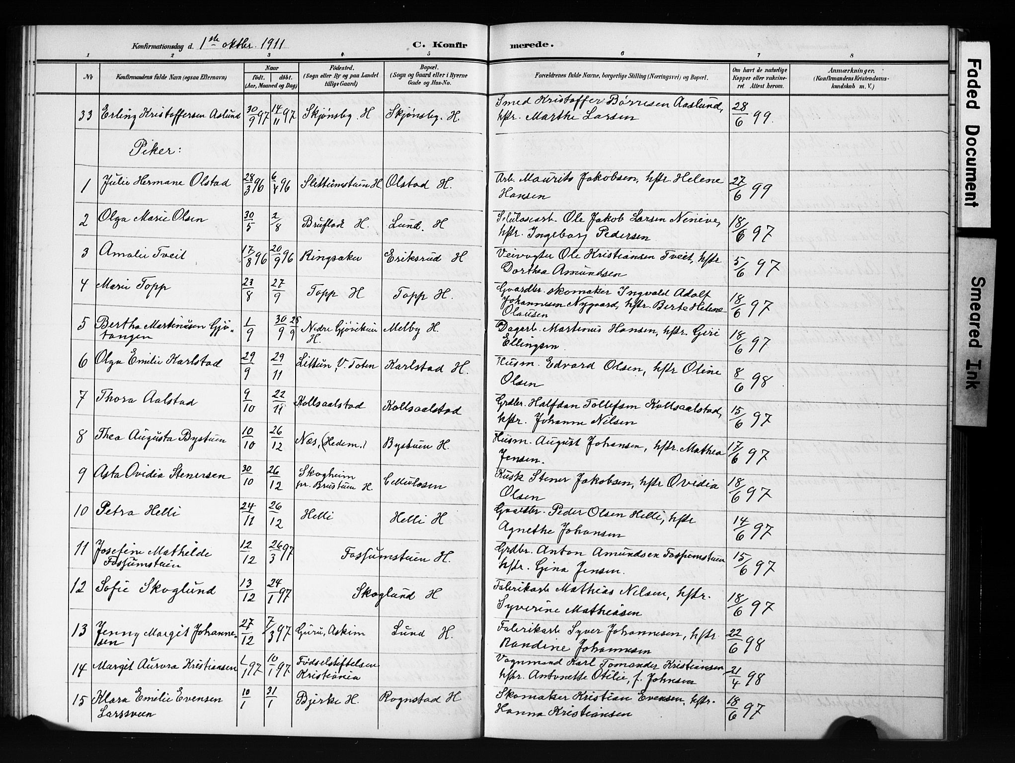 Vardal prestekontor, AV/SAH-PREST-100/H/Ha/Hab/L0013: Parish register (copy) no. 13, 1904-1915