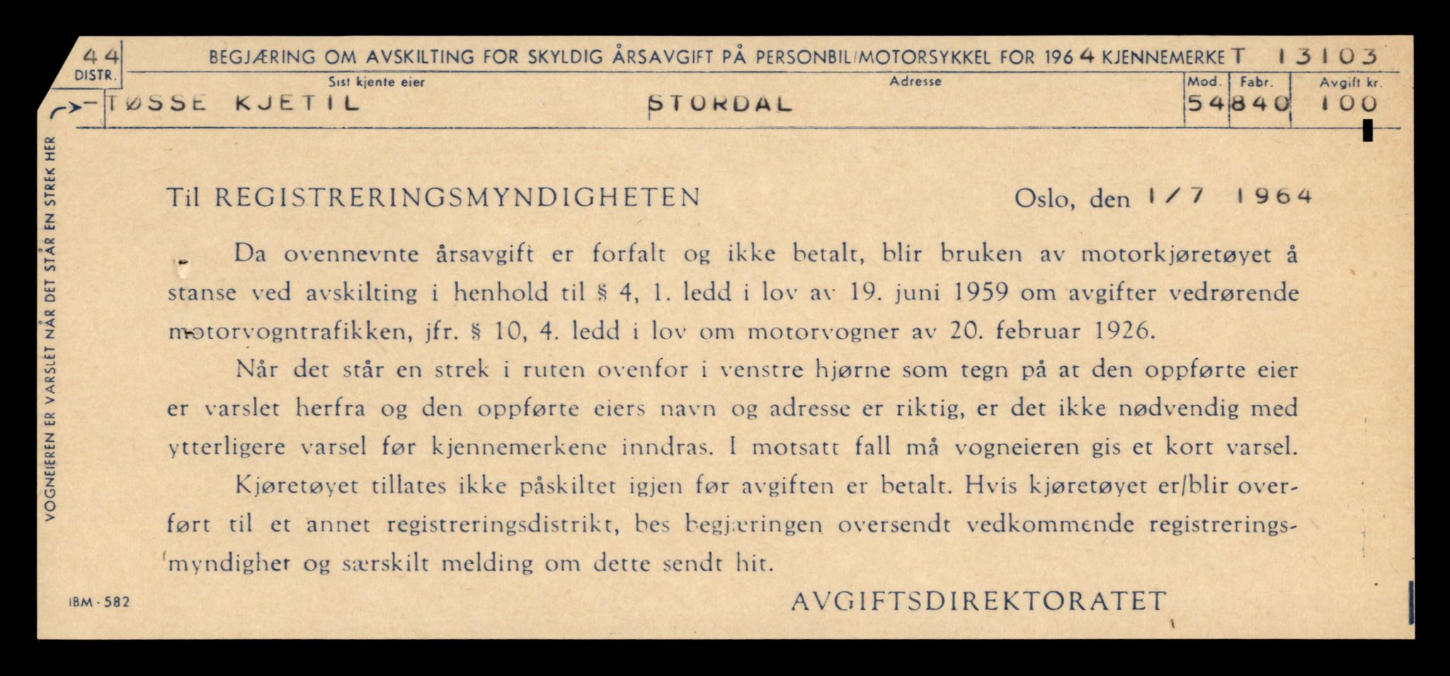 Møre og Romsdal vegkontor - Ålesund trafikkstasjon, AV/SAT-A-4099/F/Fe/L0037: Registreringskort for kjøretøy T 13031 - T 13179, 1927-1998, p. 1454