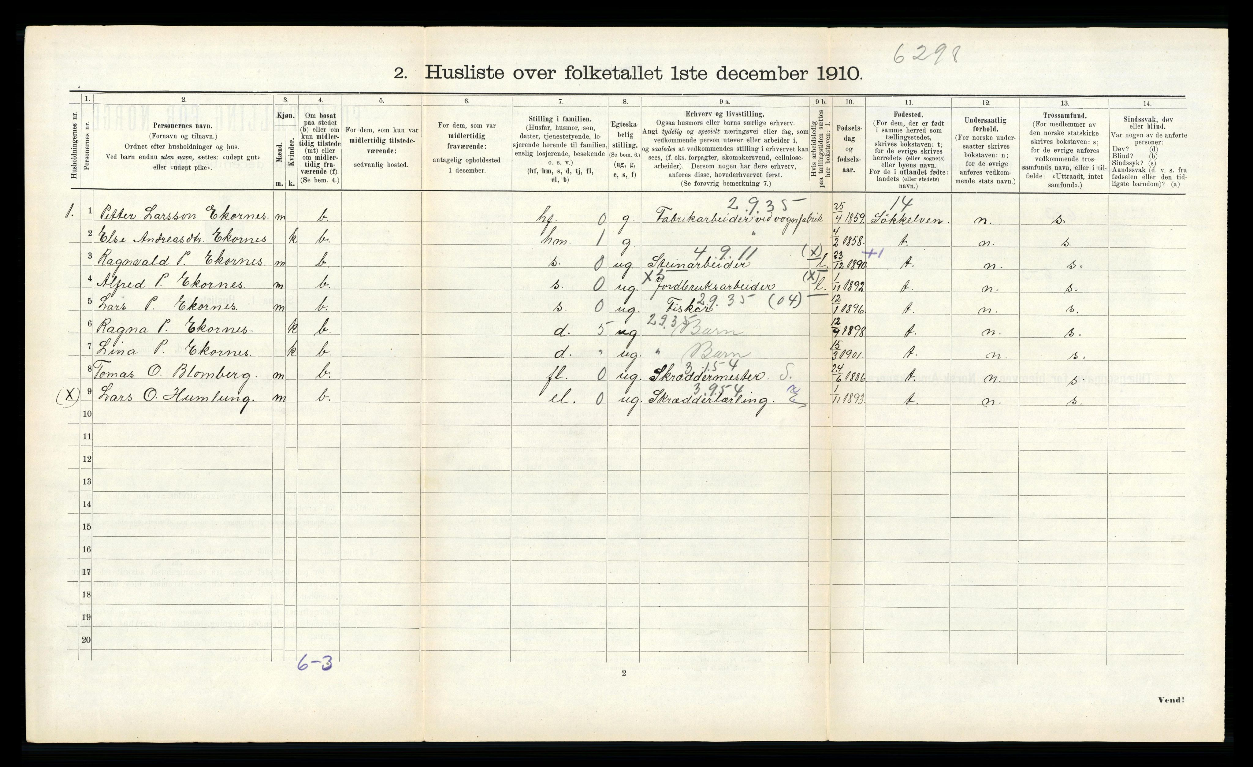 RA, 1910 census for Sunnylven, 1910, p. 443