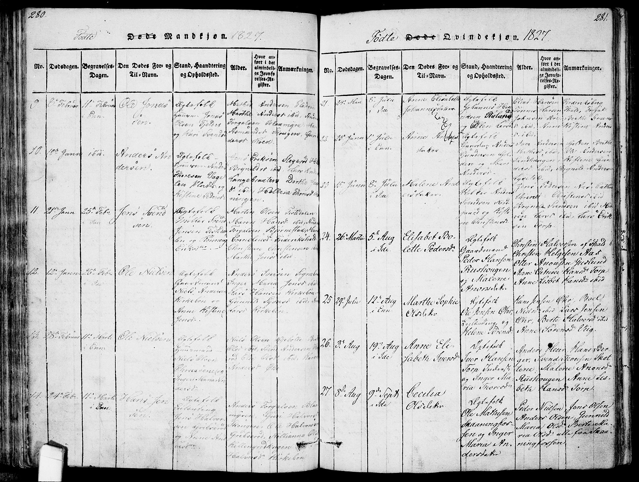 Idd prestekontor Kirkebøker, SAO/A-10911/F/Fc/L0002: Parish register (official) no. III 2, 1815-1831, p. 280-281